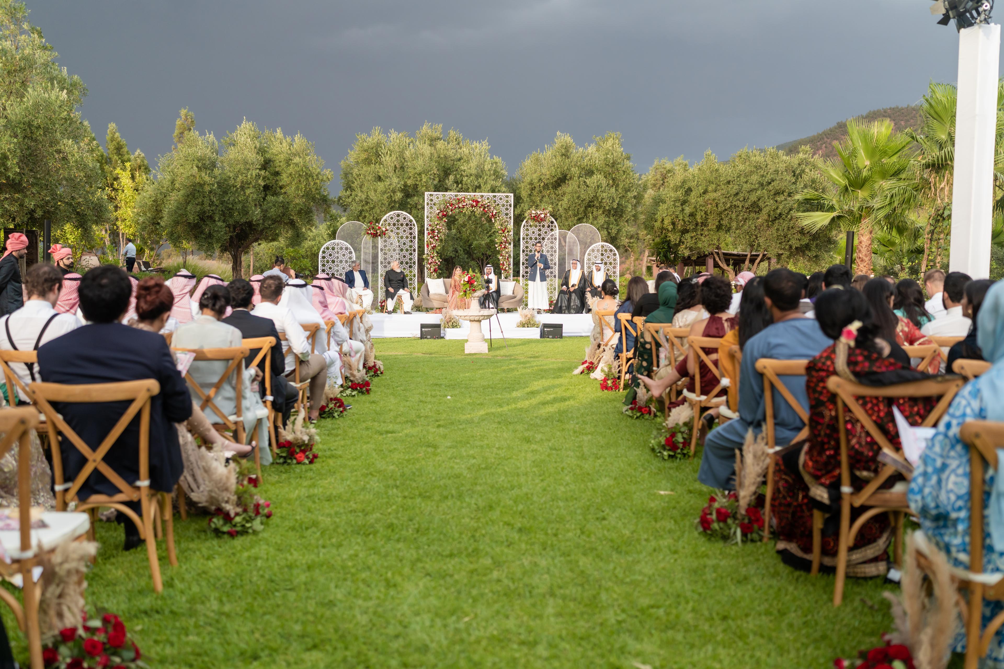 Guests at outdoor Nikkah ceremony Morocco