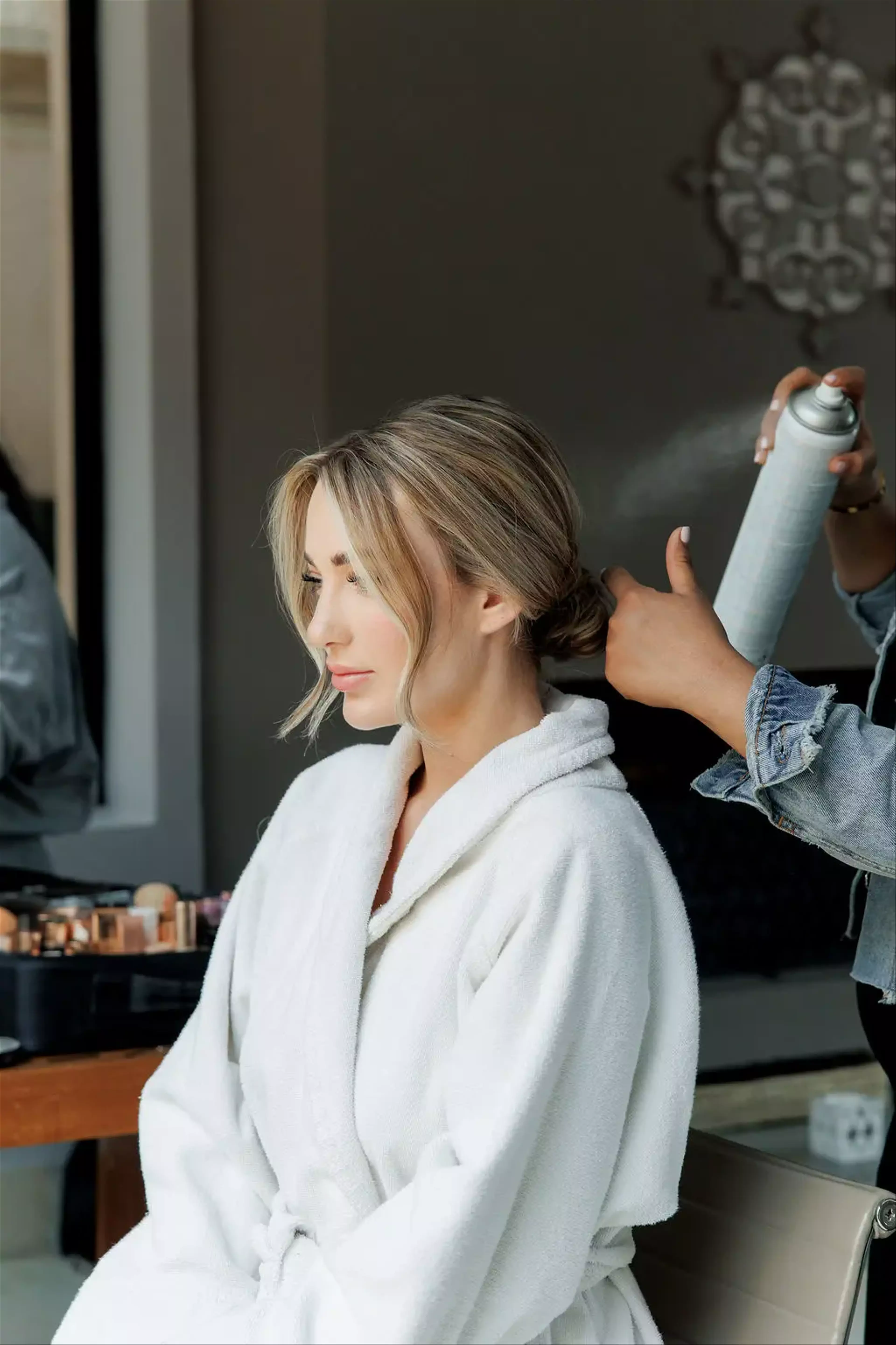 Bride getting hair and makeup in Morocco