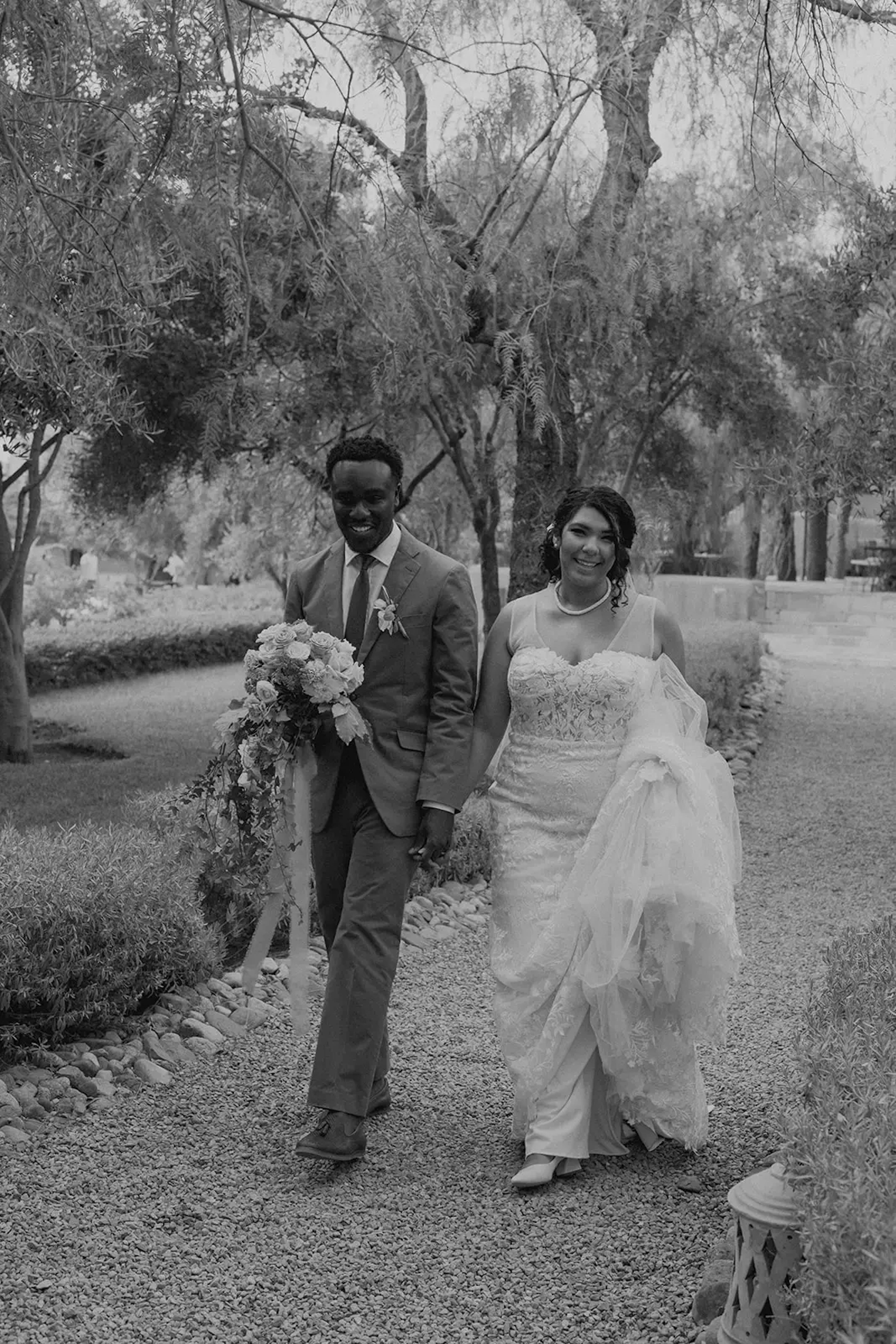 Couple walking to wedding venue in Marrakech 