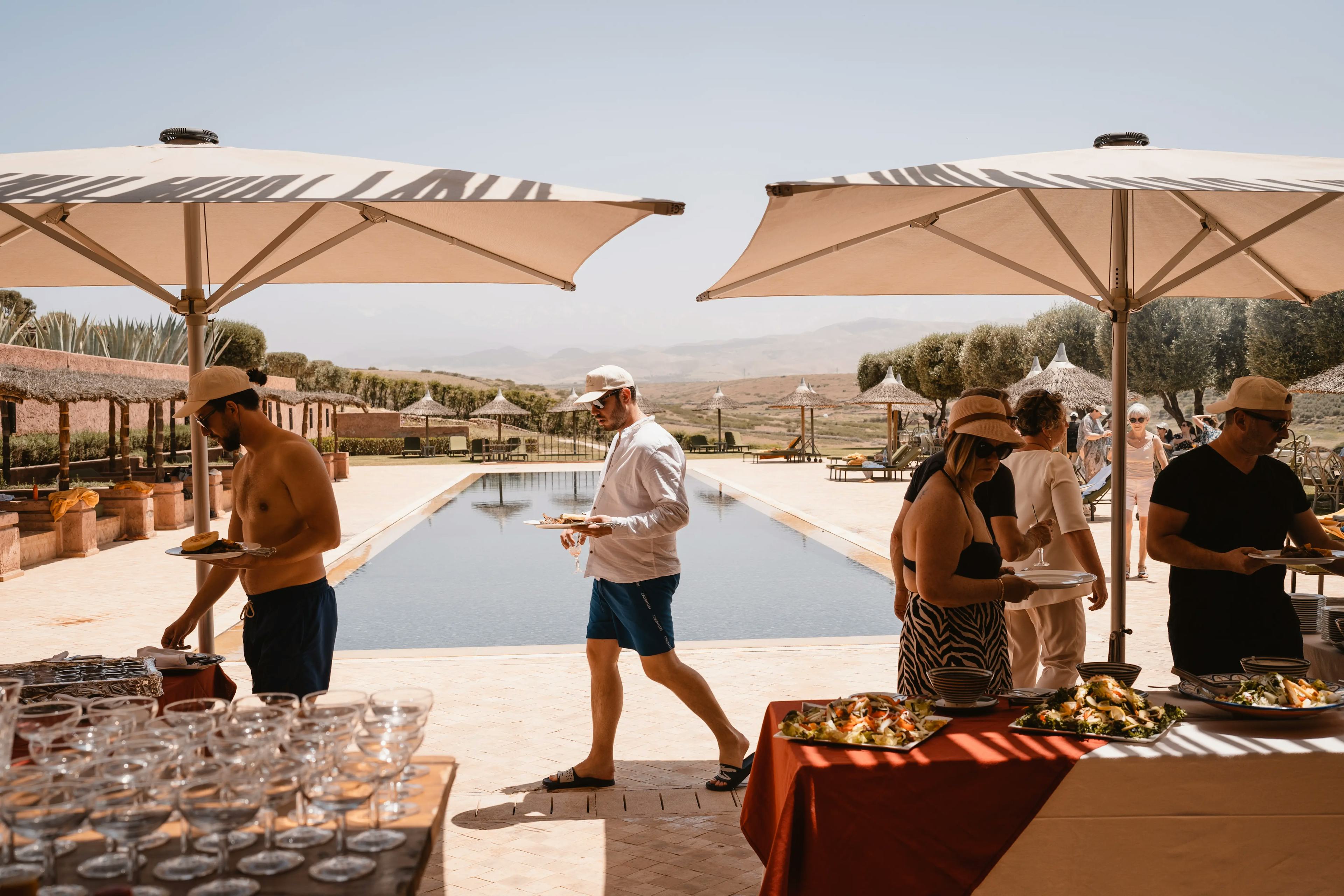 Wedding pool party at Le Palais Paysan