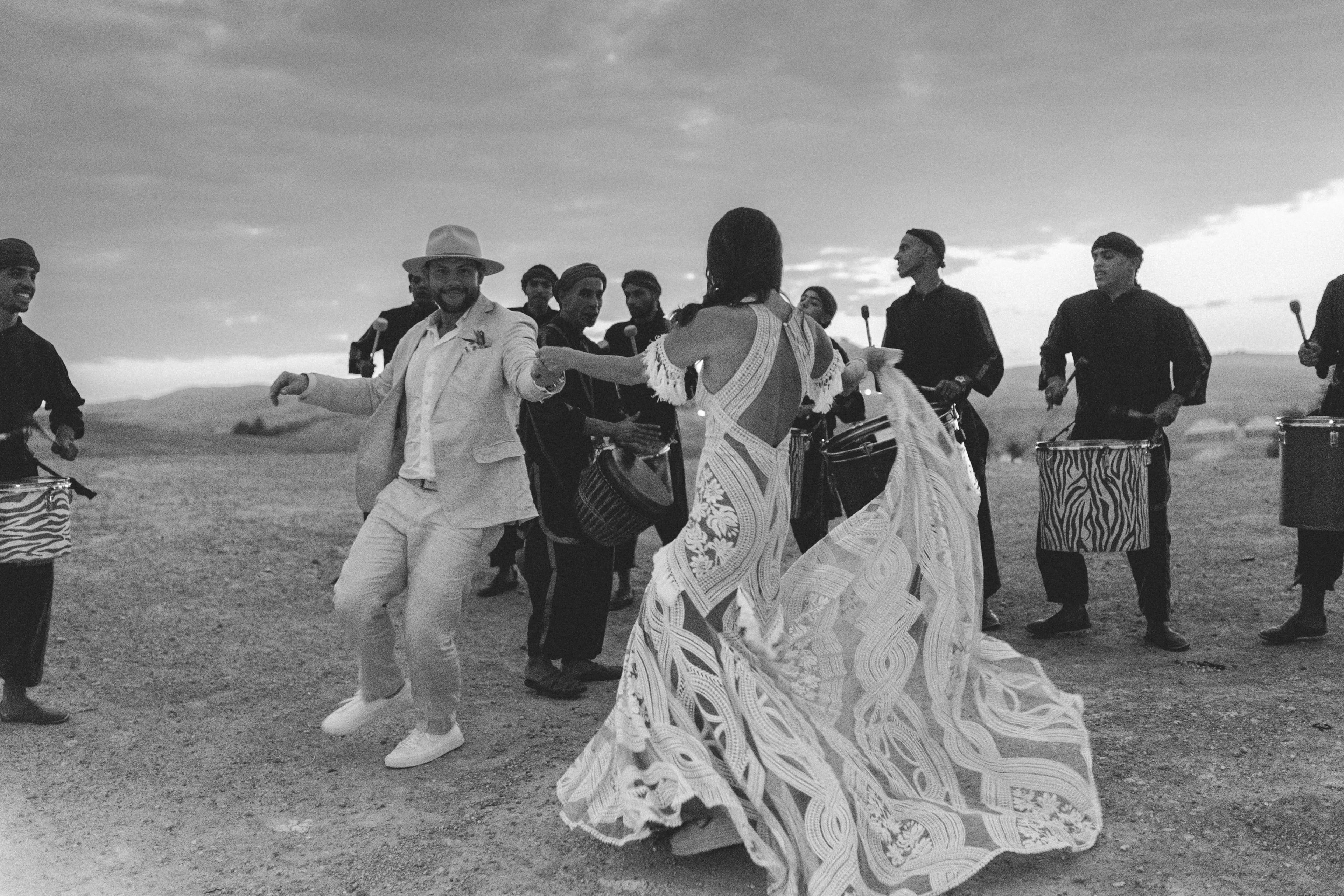 Dancing with musicians in Morocco desert