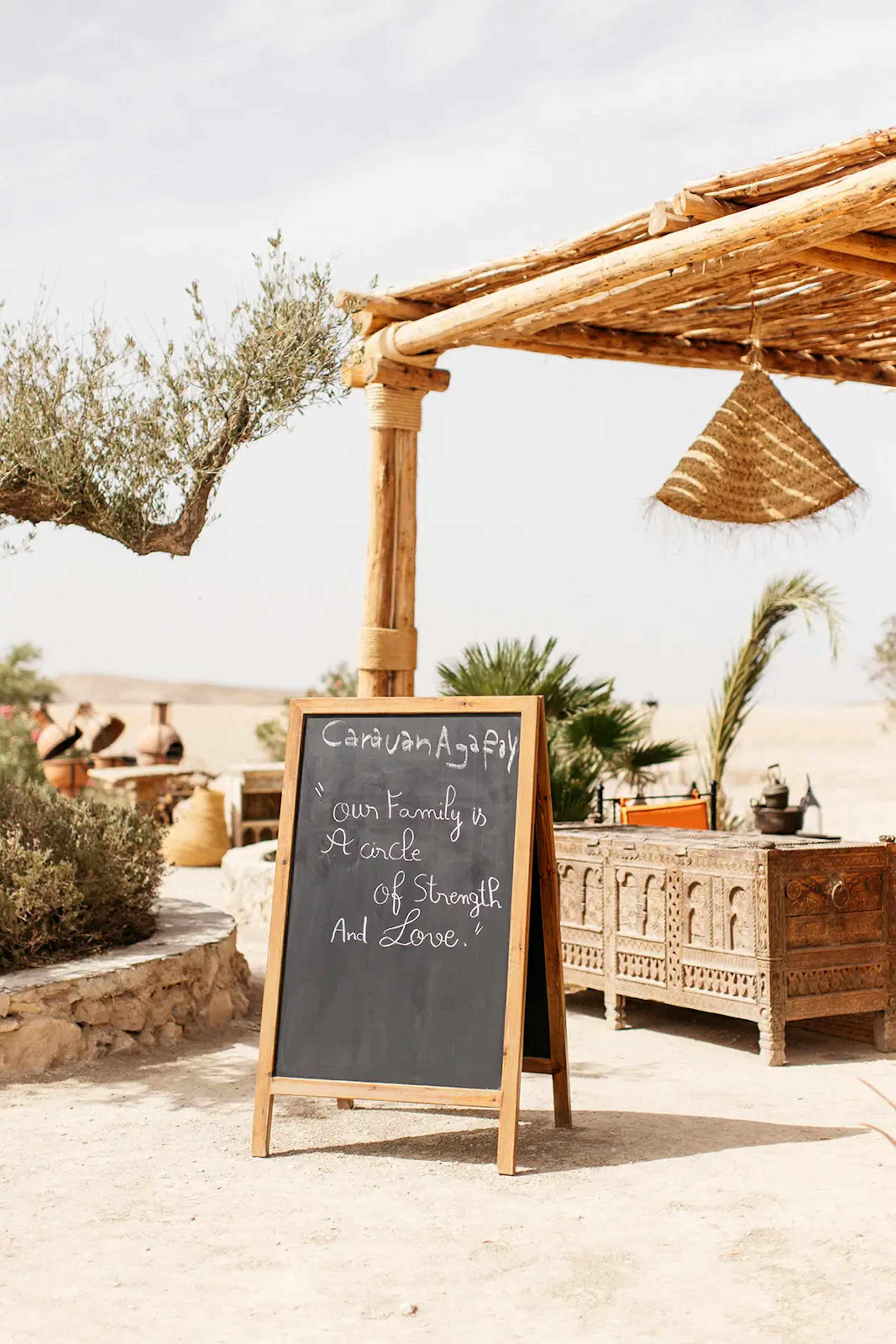 Desert wedding venue welcome sign