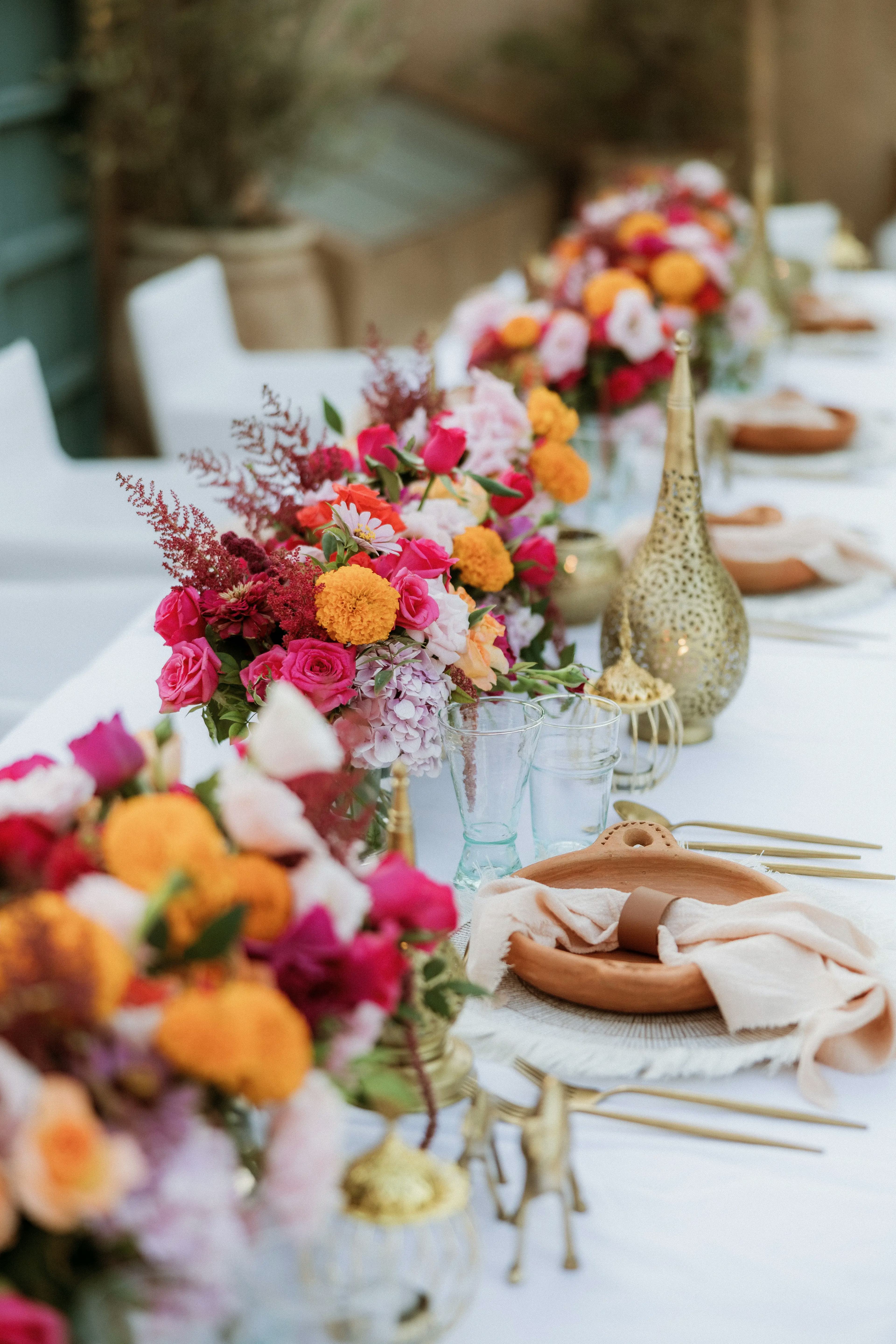 Pink & orange wedding florals