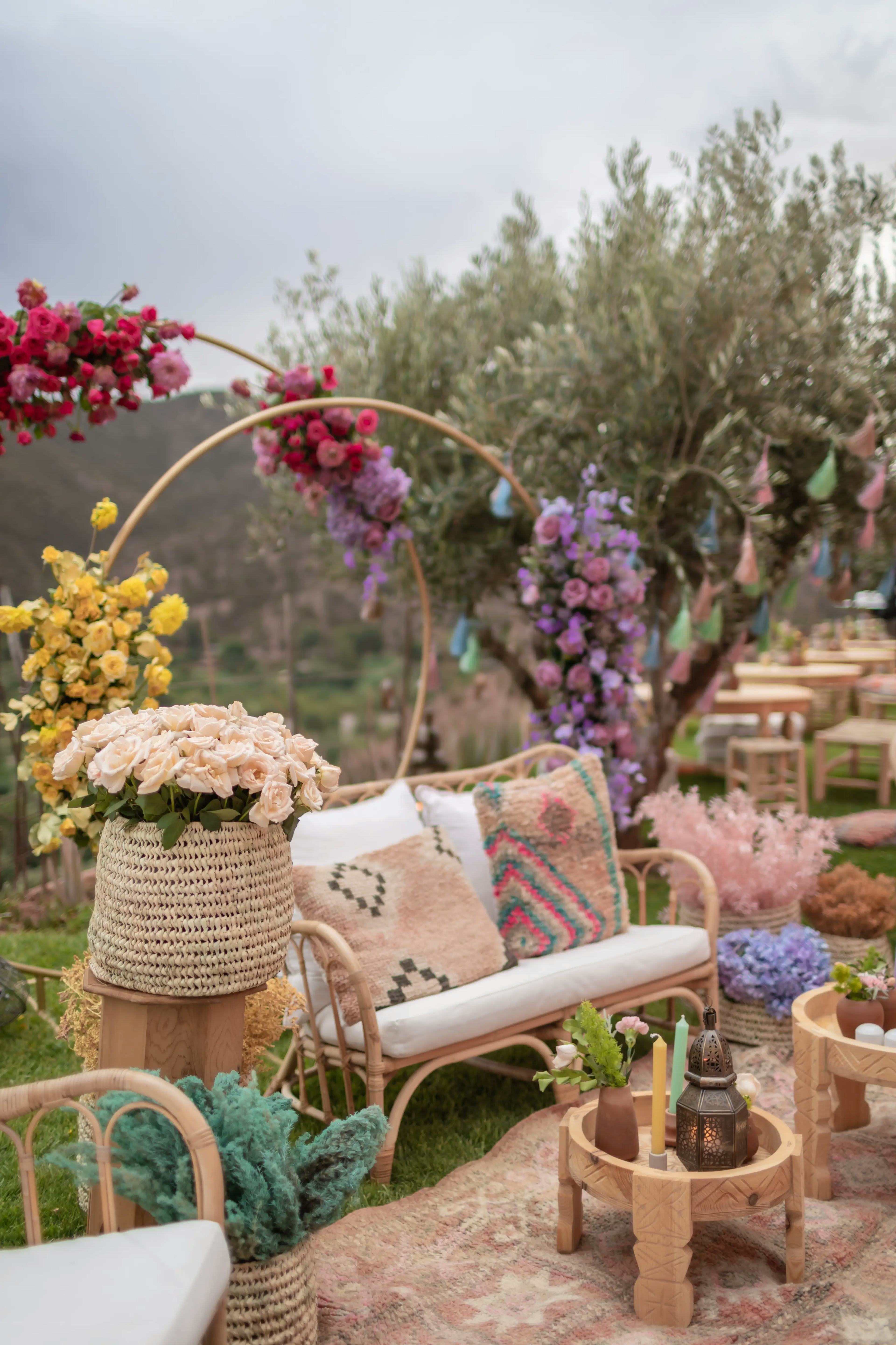 Colourful wedding arch decor