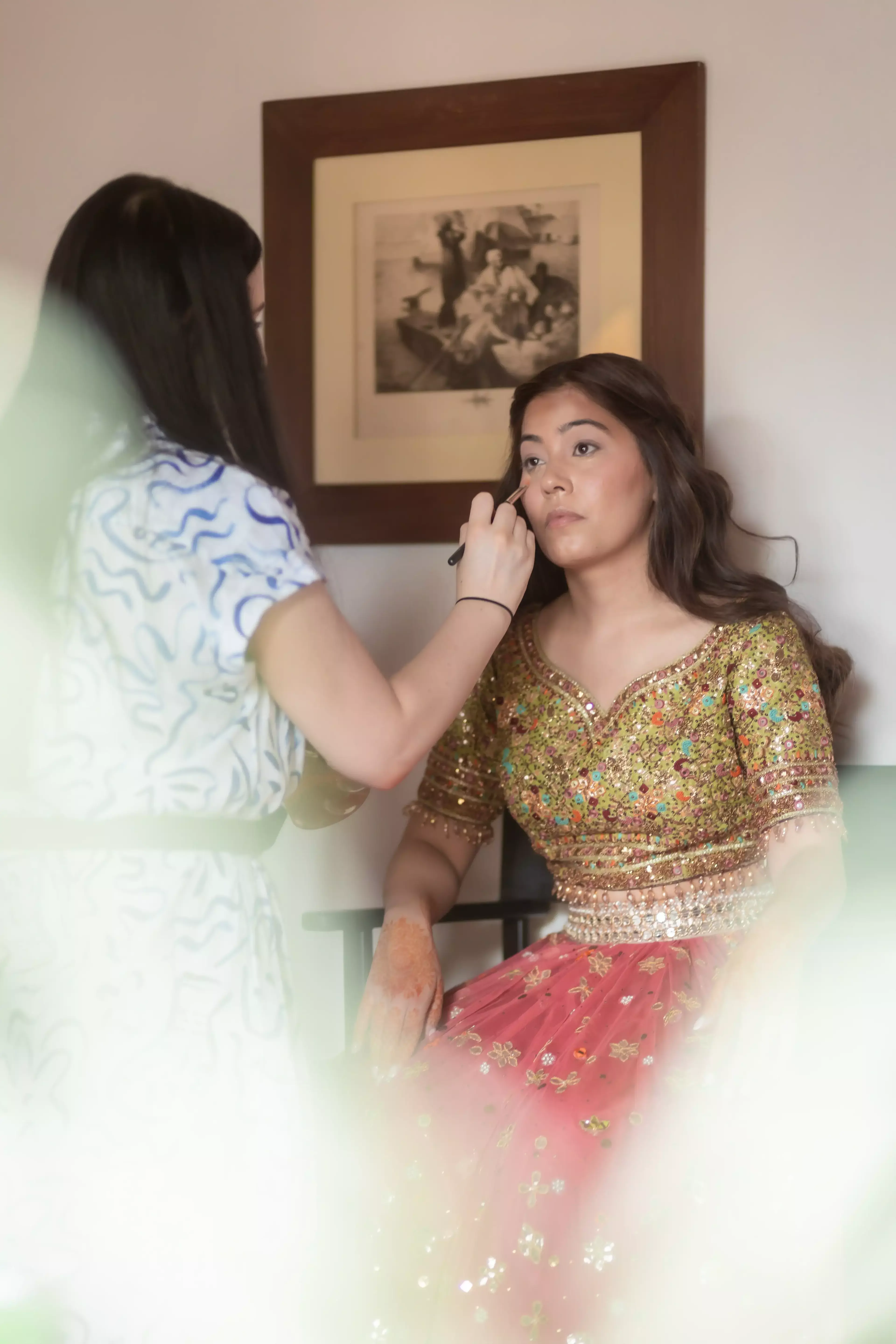 Bride getting makeup