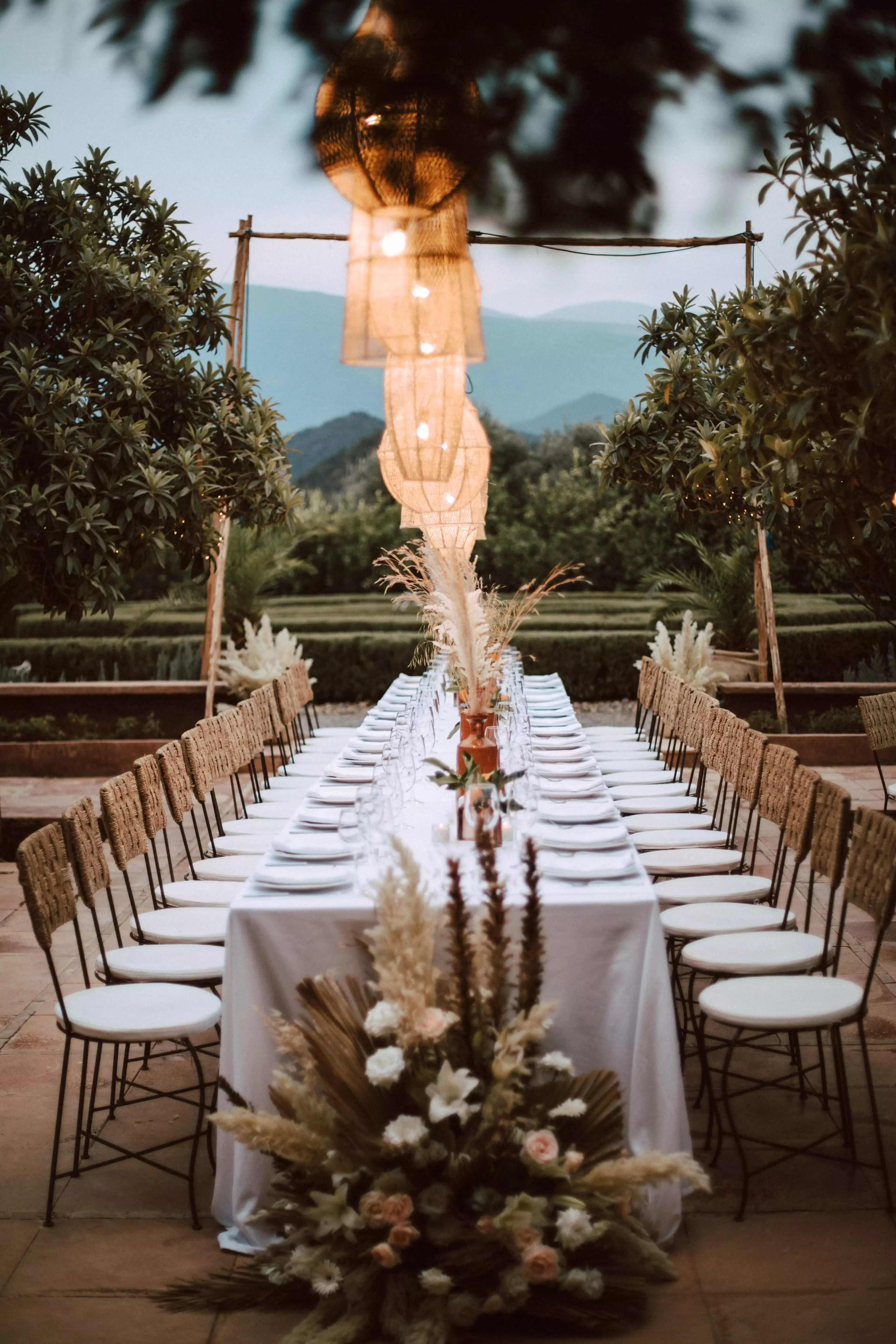 Reception lighting decor for outdoor Moroccan wedding