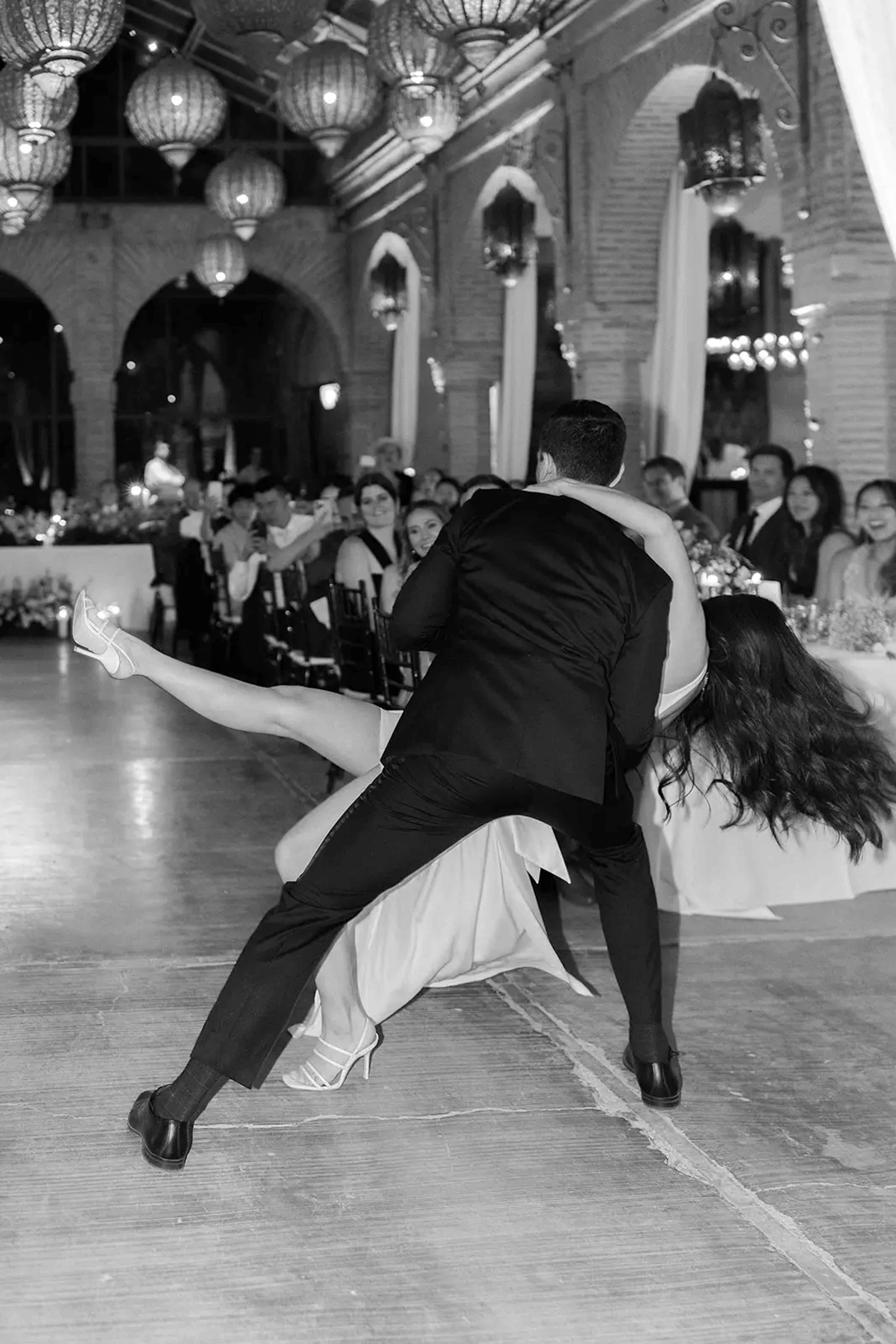 Couple dancing at wedding reception 