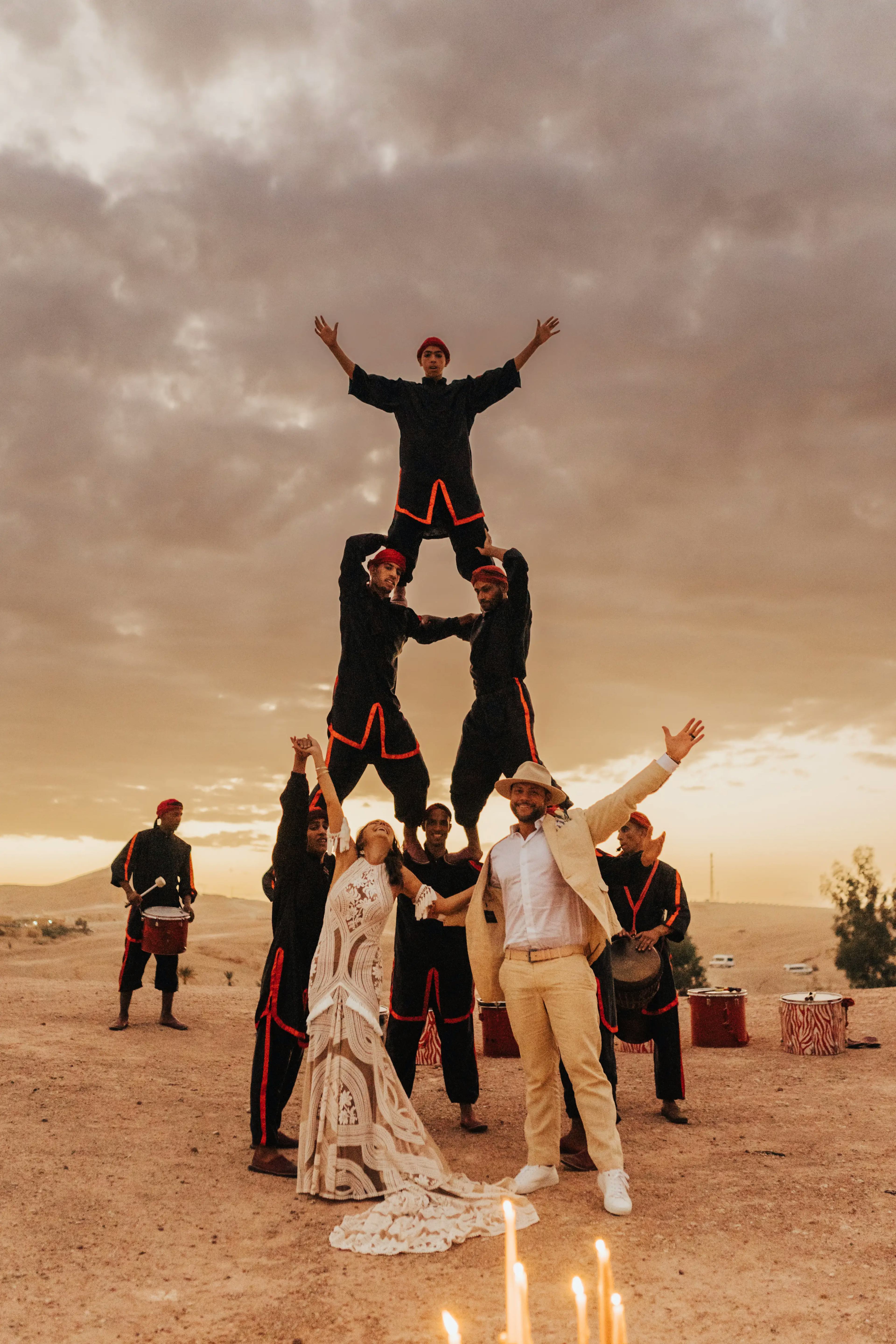 Couple with desert entertainers Marrakech