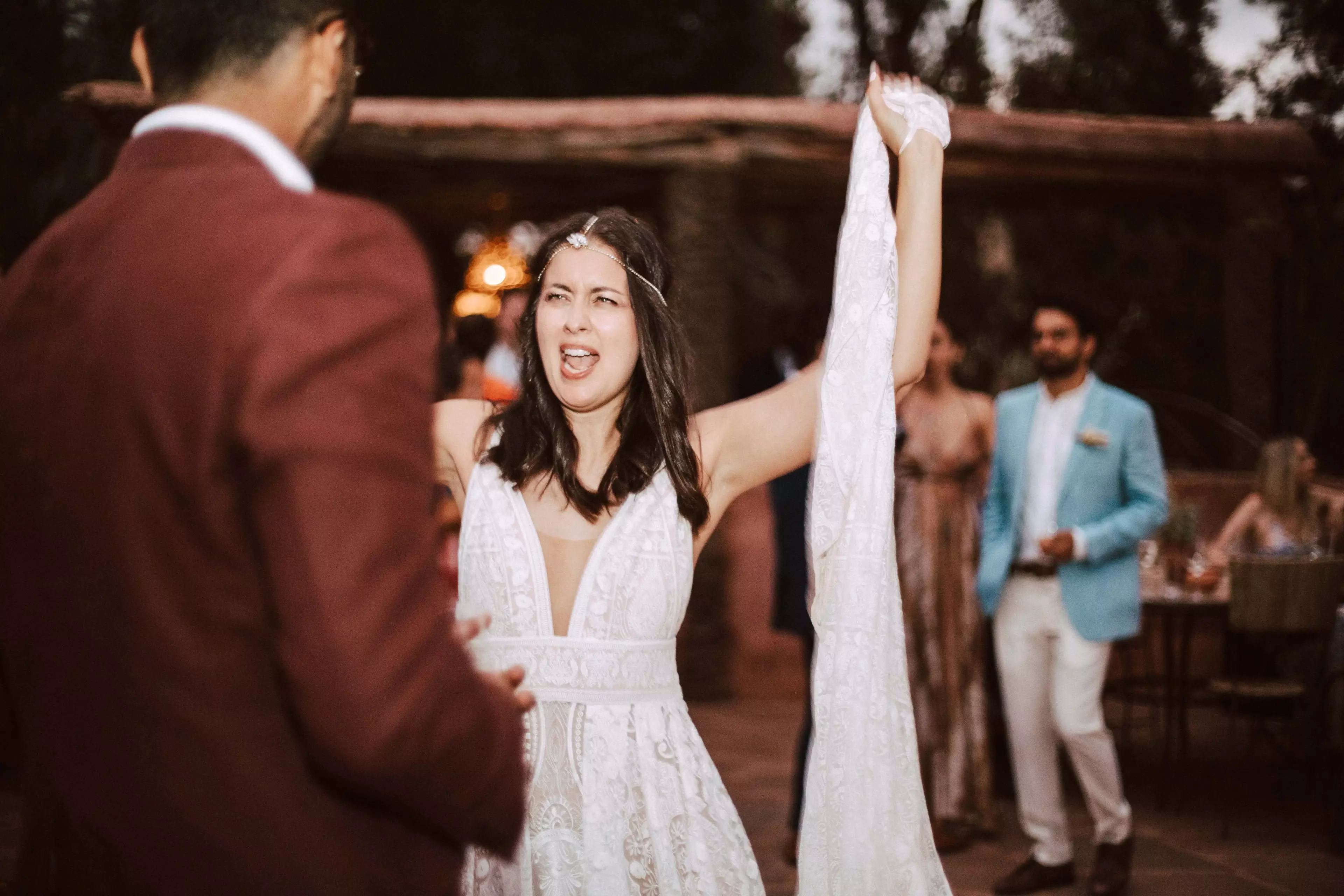 Bride dancing at reception in Marrakech