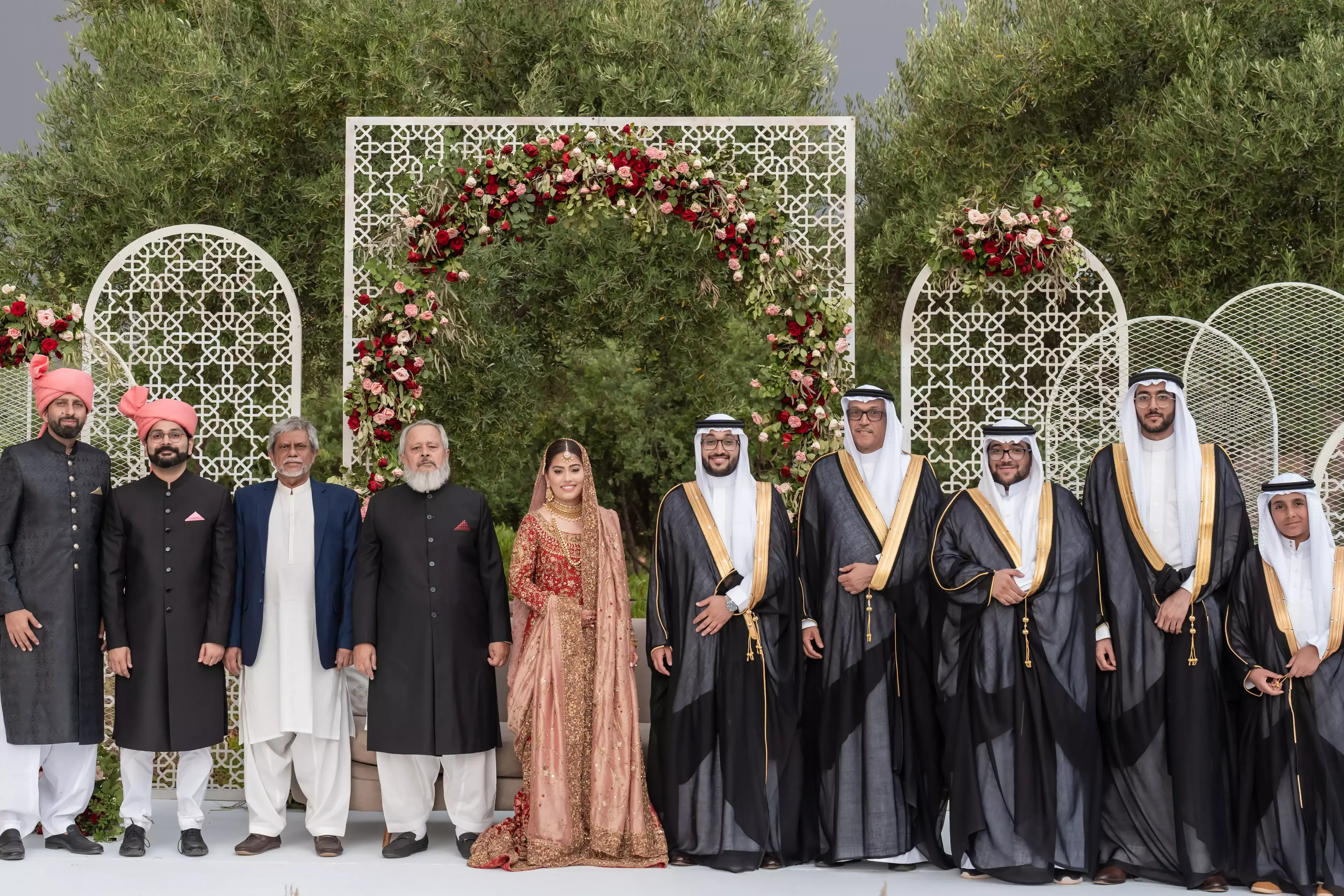 Bridal party standing on stage