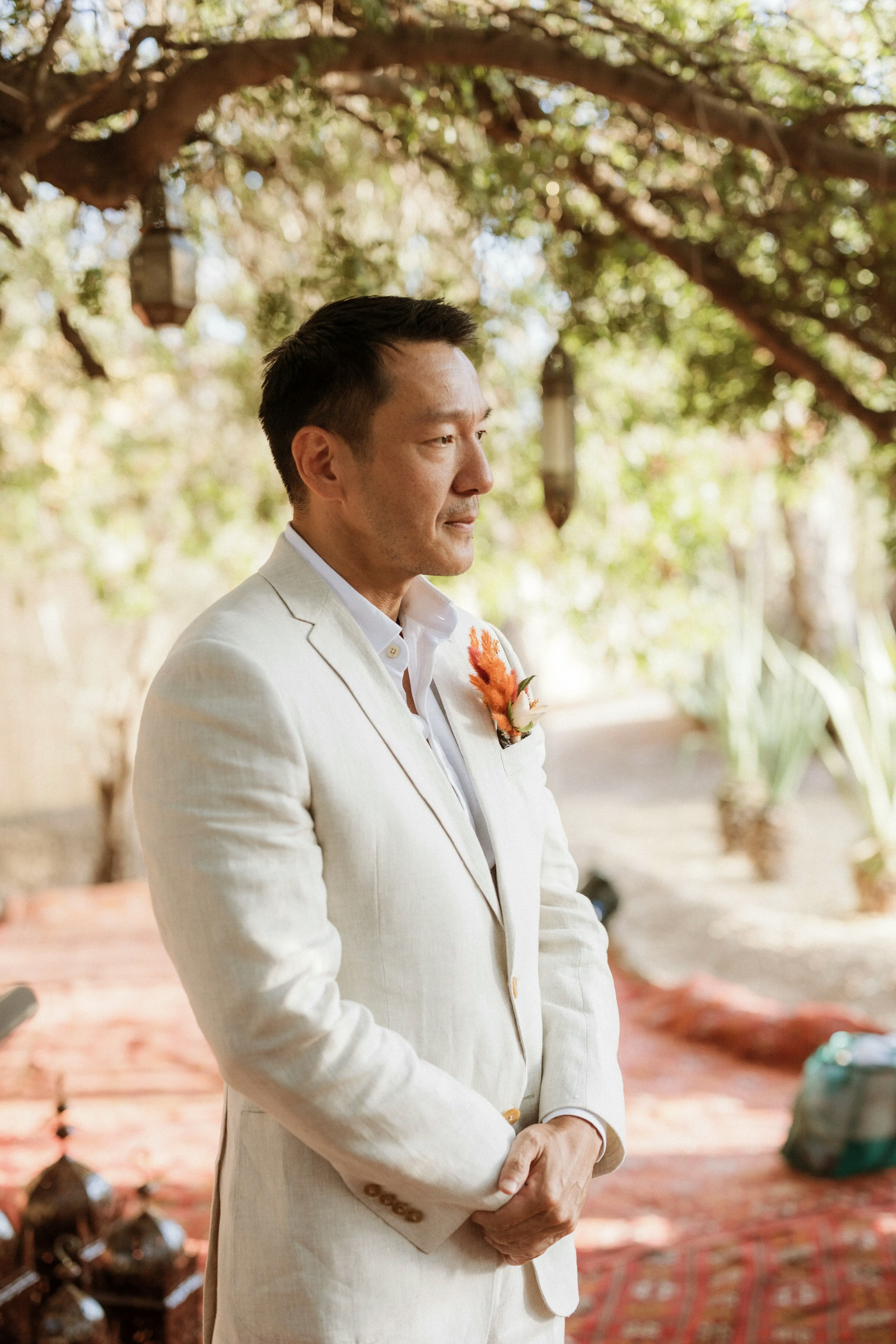 Groom at wedding ceremony