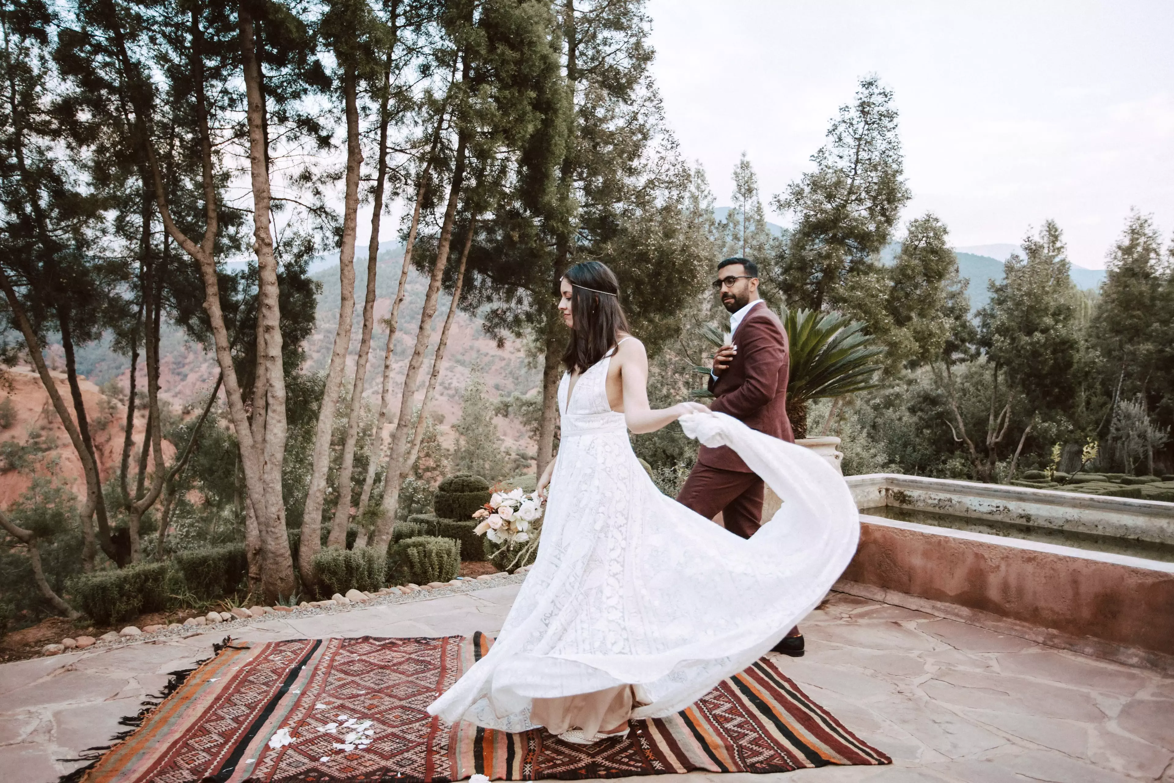 Couple dancing with Atlas mountain views 