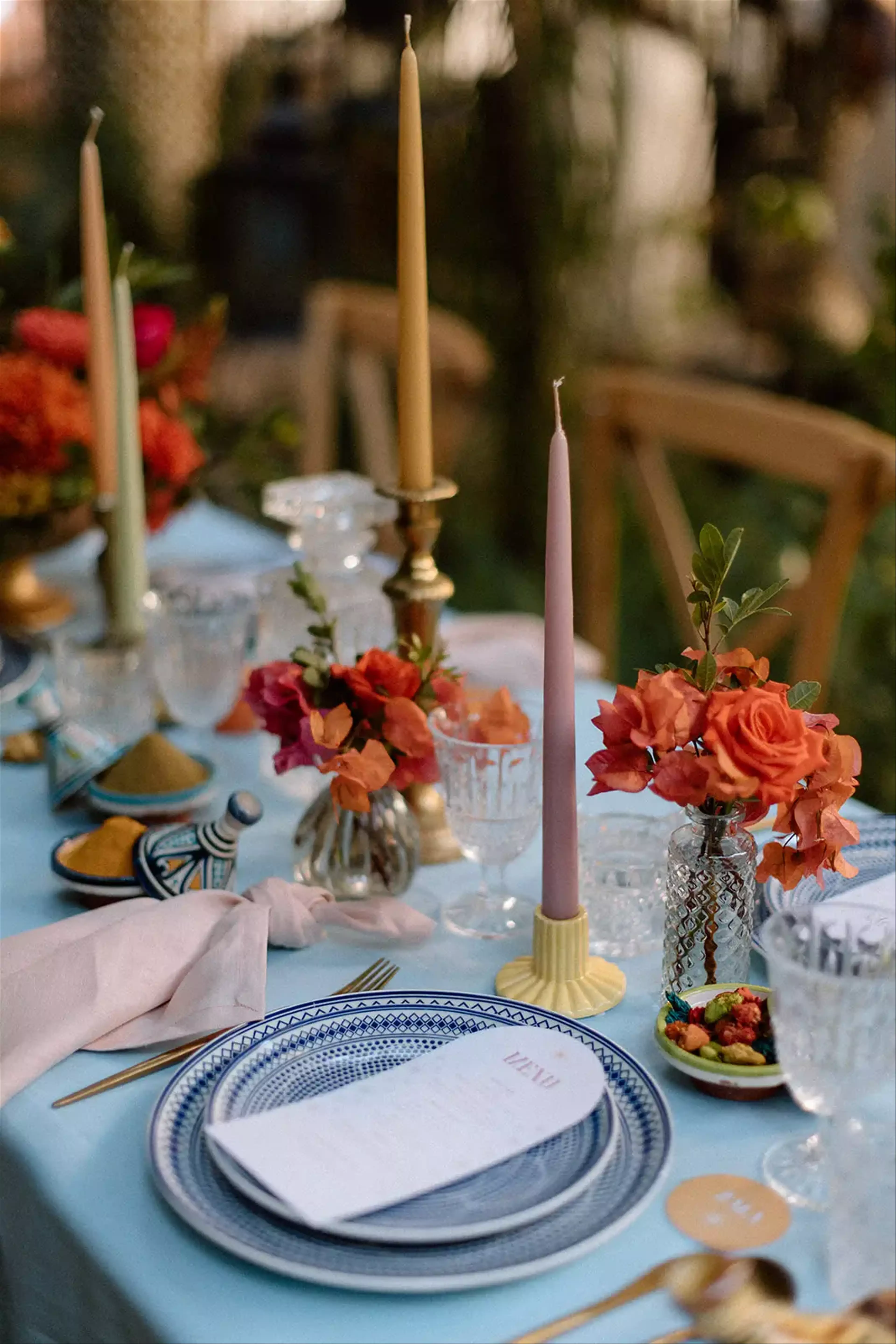 colourful candles table decor