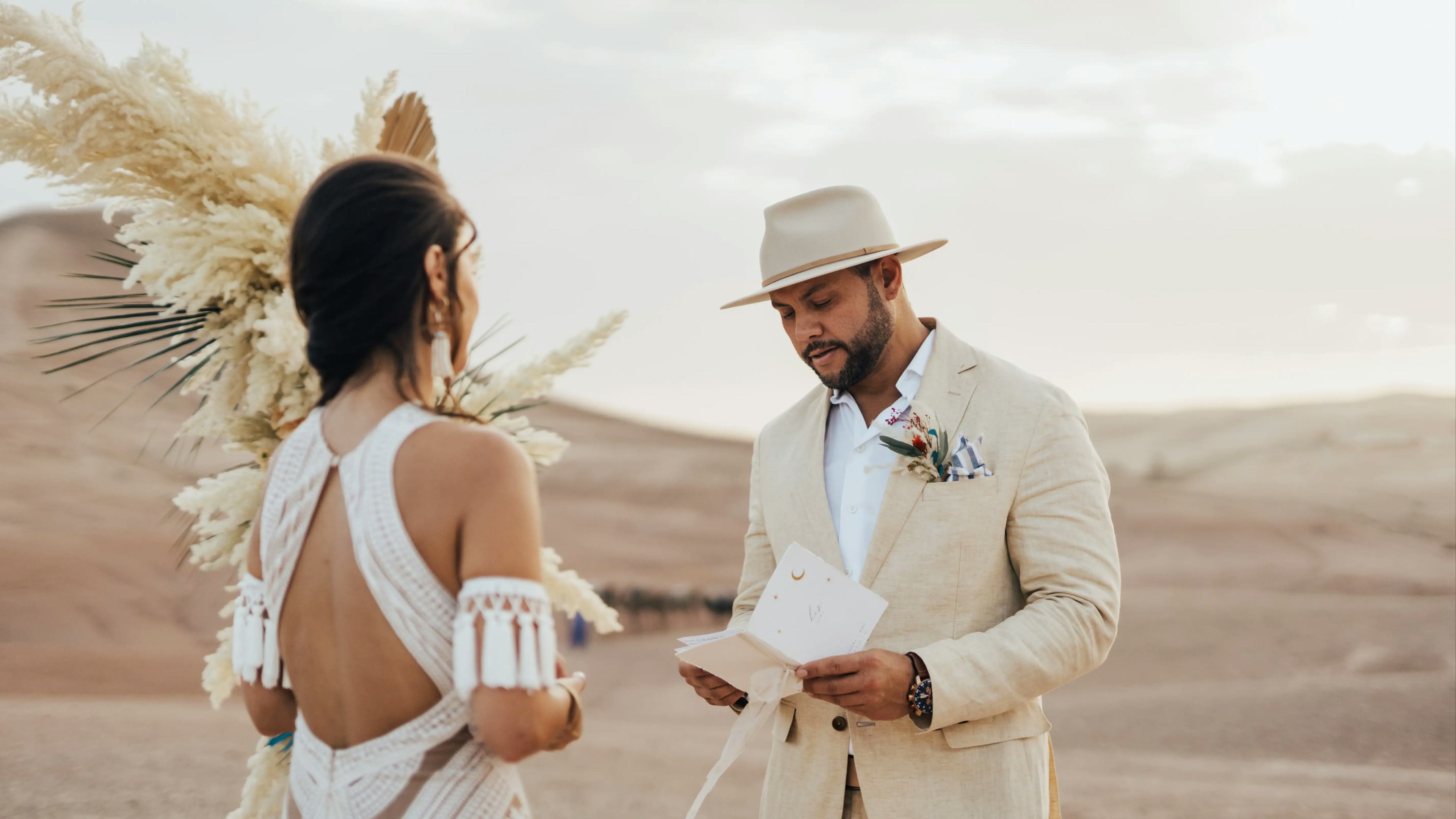 Reading wedding vows at Morocco wedding