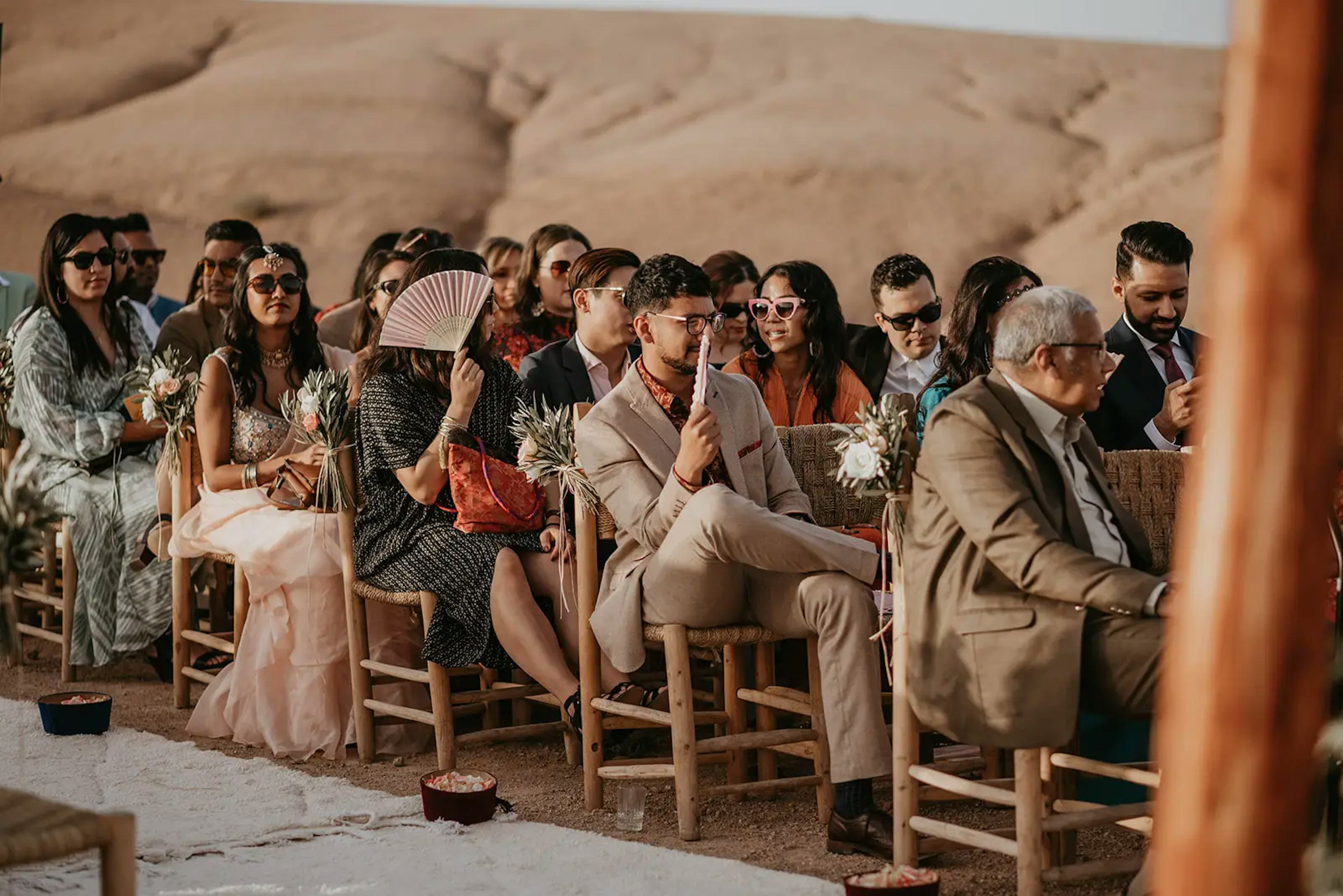 guests in Marrakech desert wedding