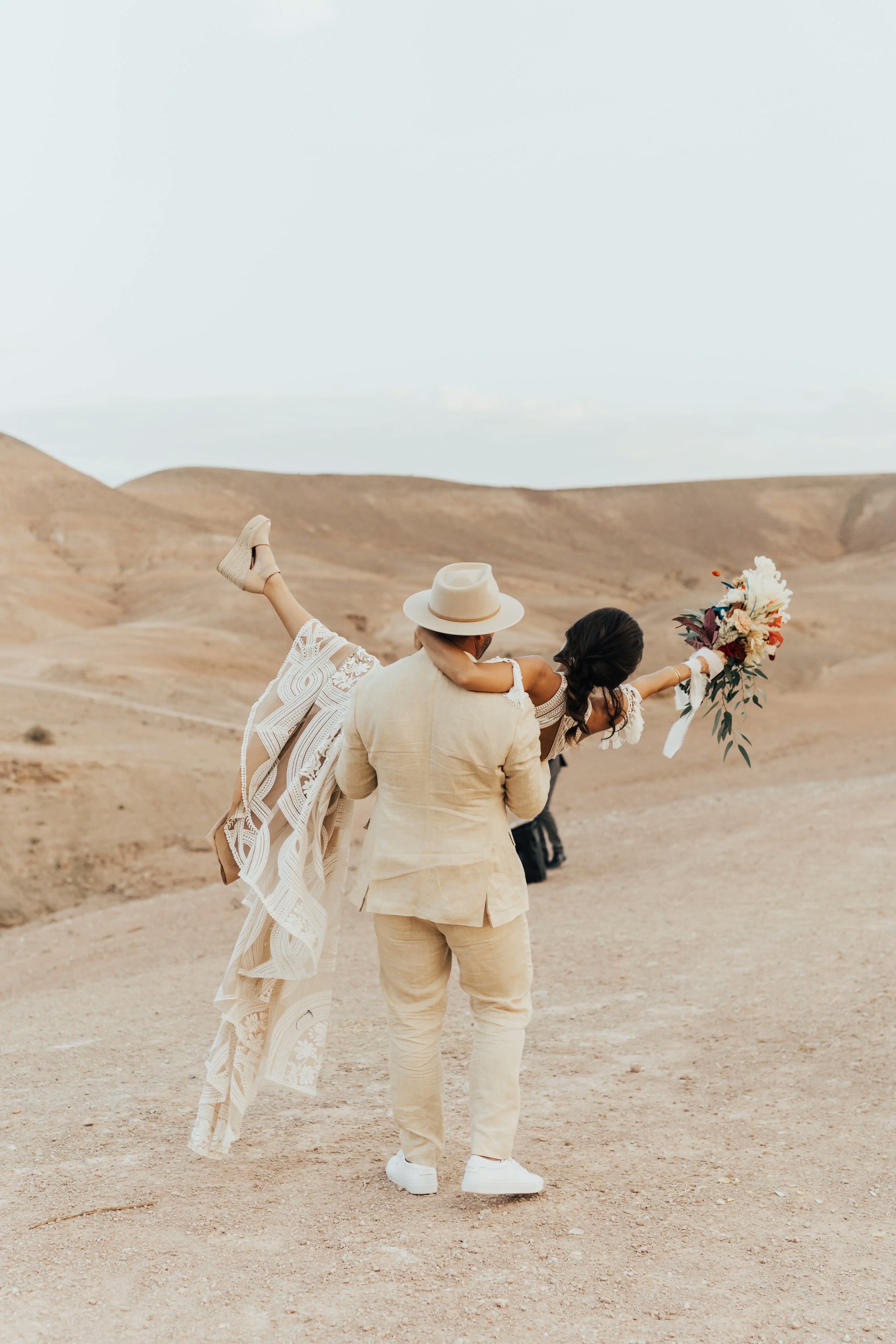 Newlyweds in Morocco Desert