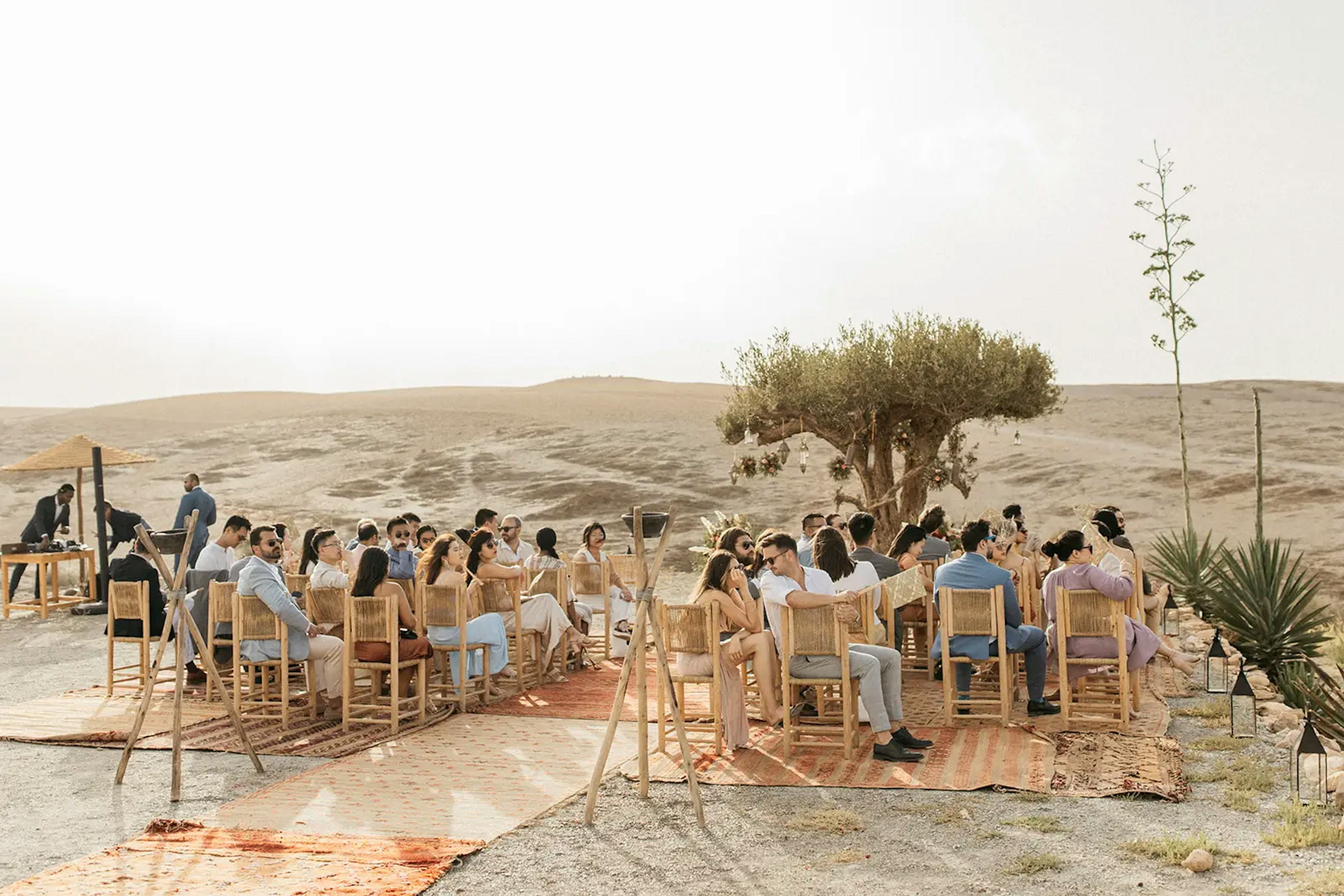 Wedding guests in Agafay desert