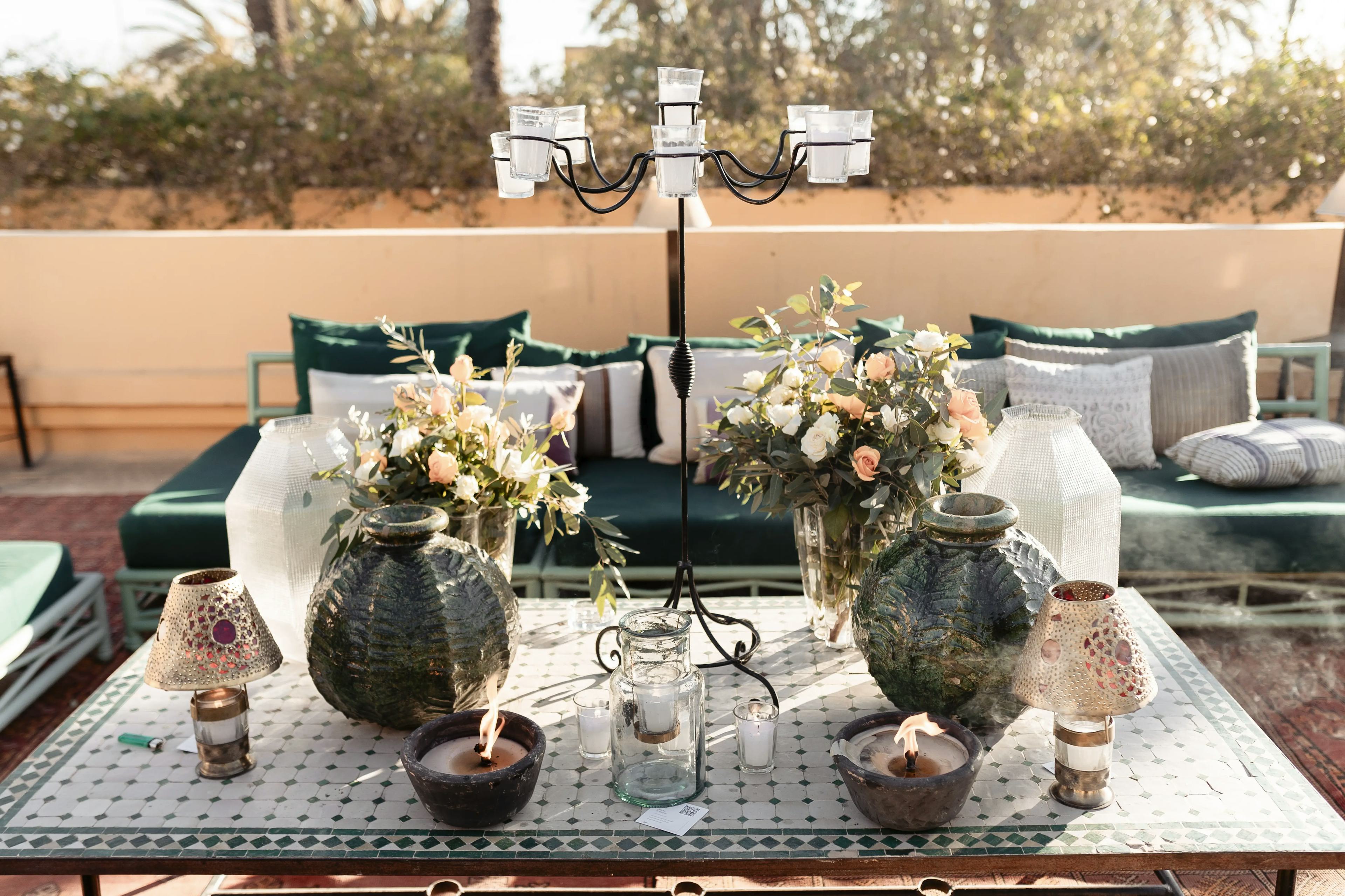 Faye Peters Wedding Day - Jnane Tamsna Marrakech- Decoration Cocktail hour