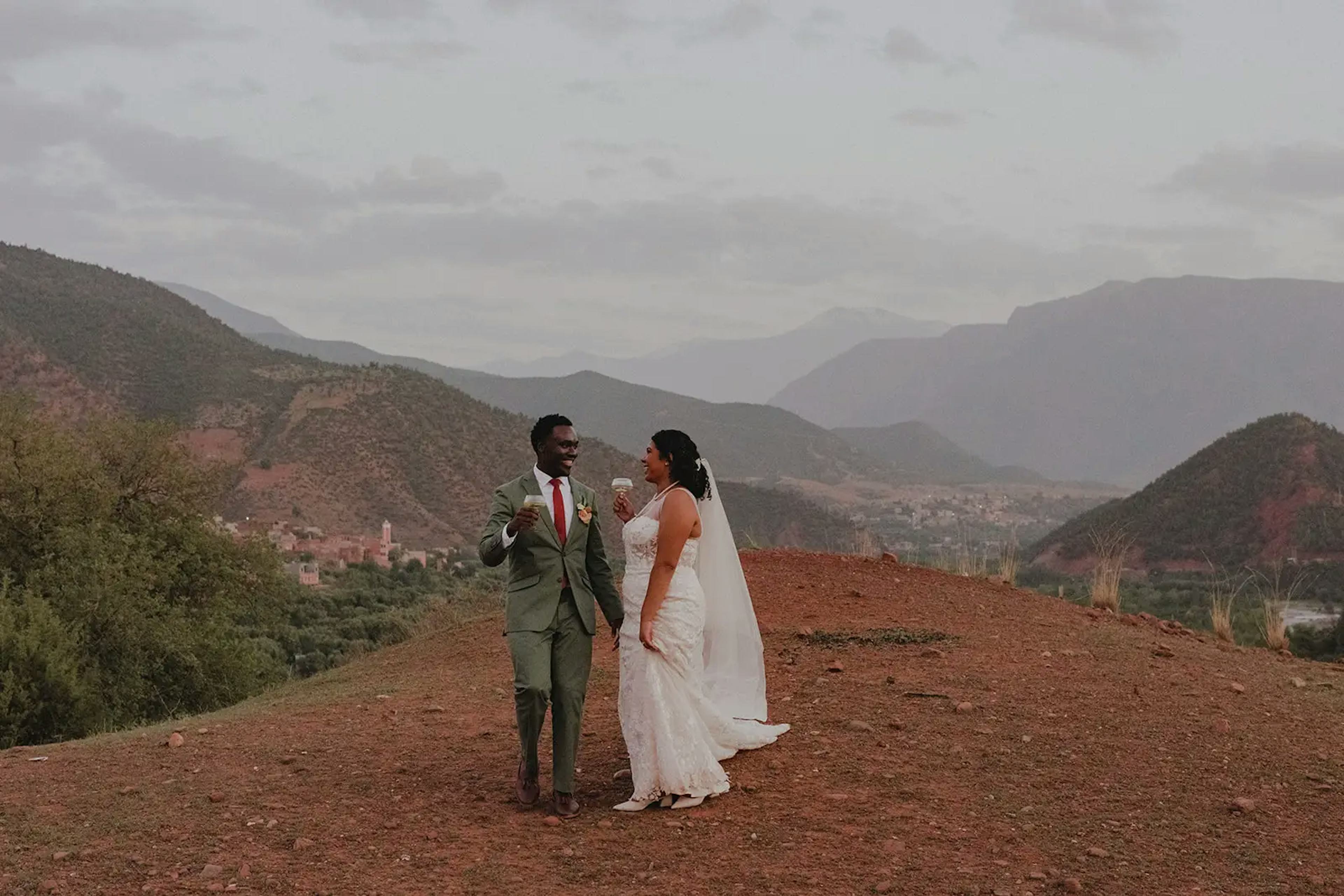 Champagne toast on Marrakech mountain