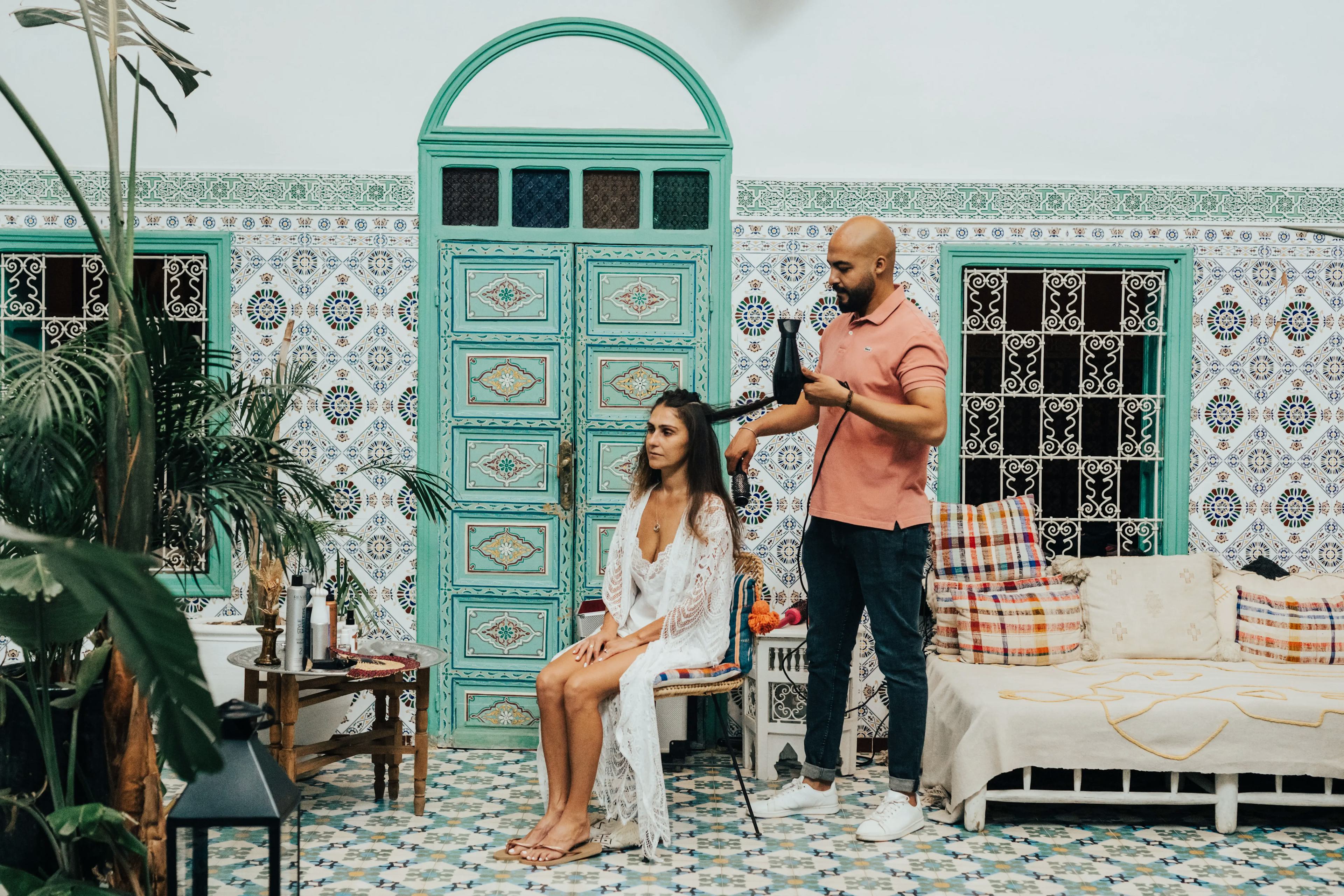 Bride getting ready in Marrakech Riad