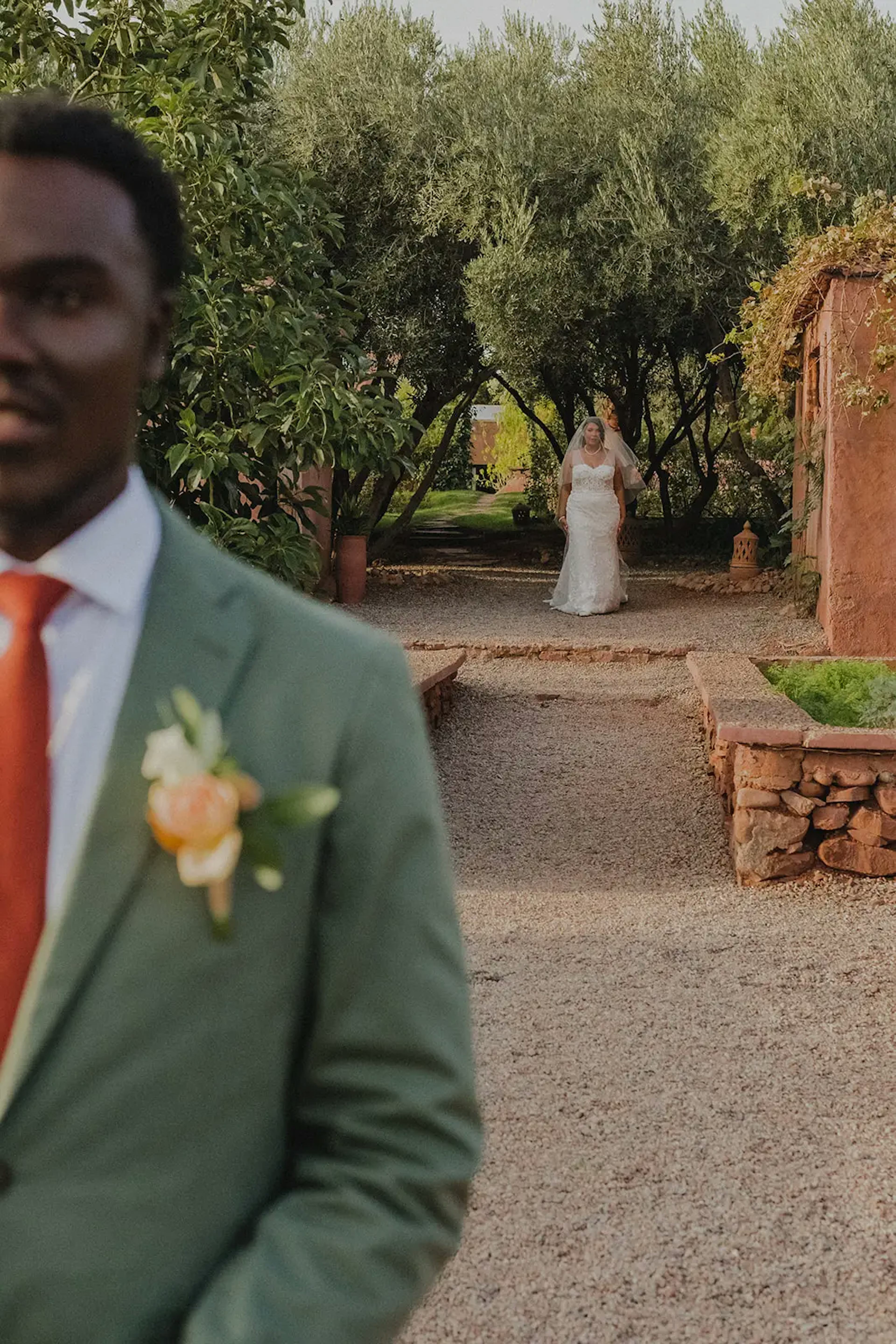 Wedding couple first look in Atlas Mountains