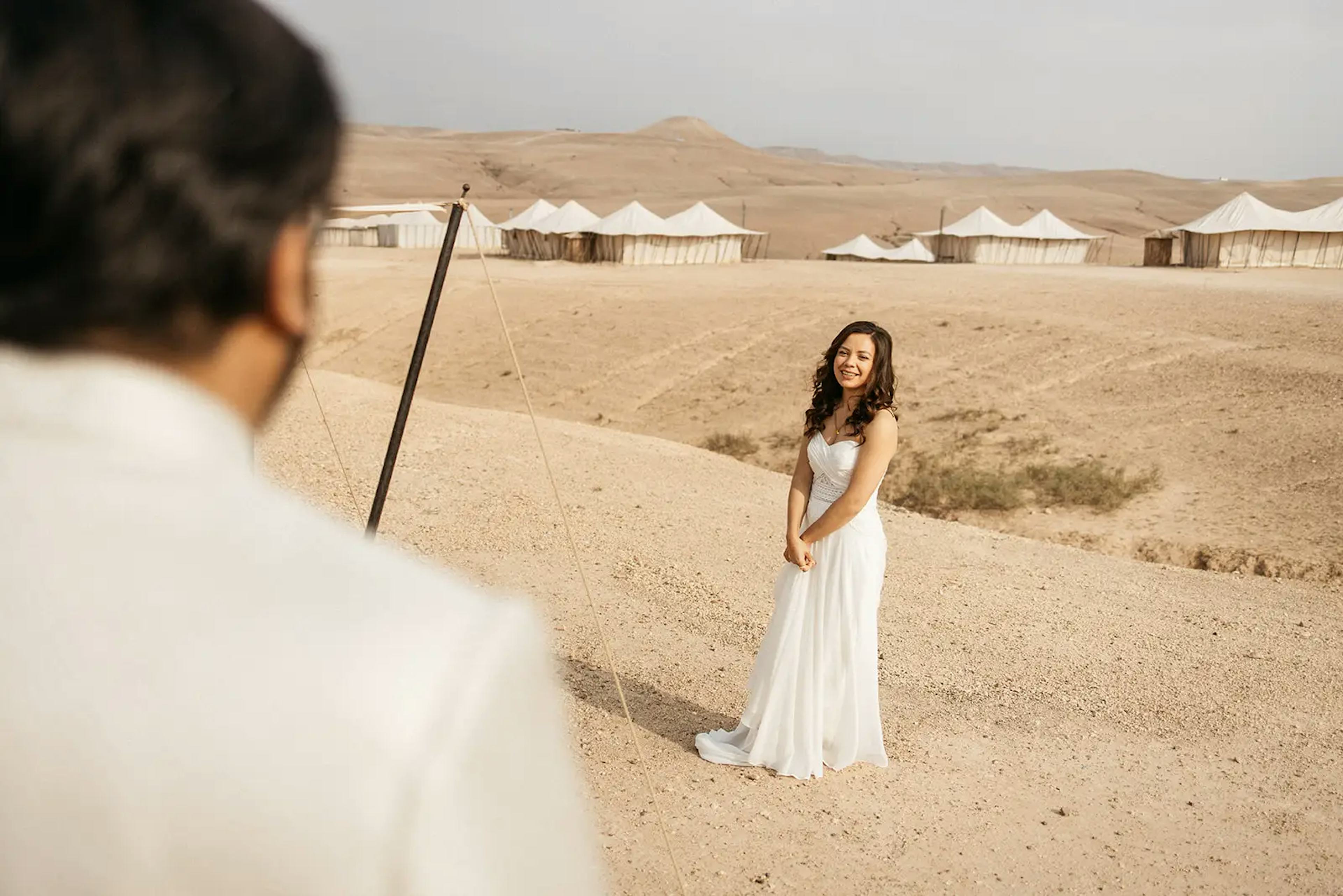 Photo of the bride in a white dress