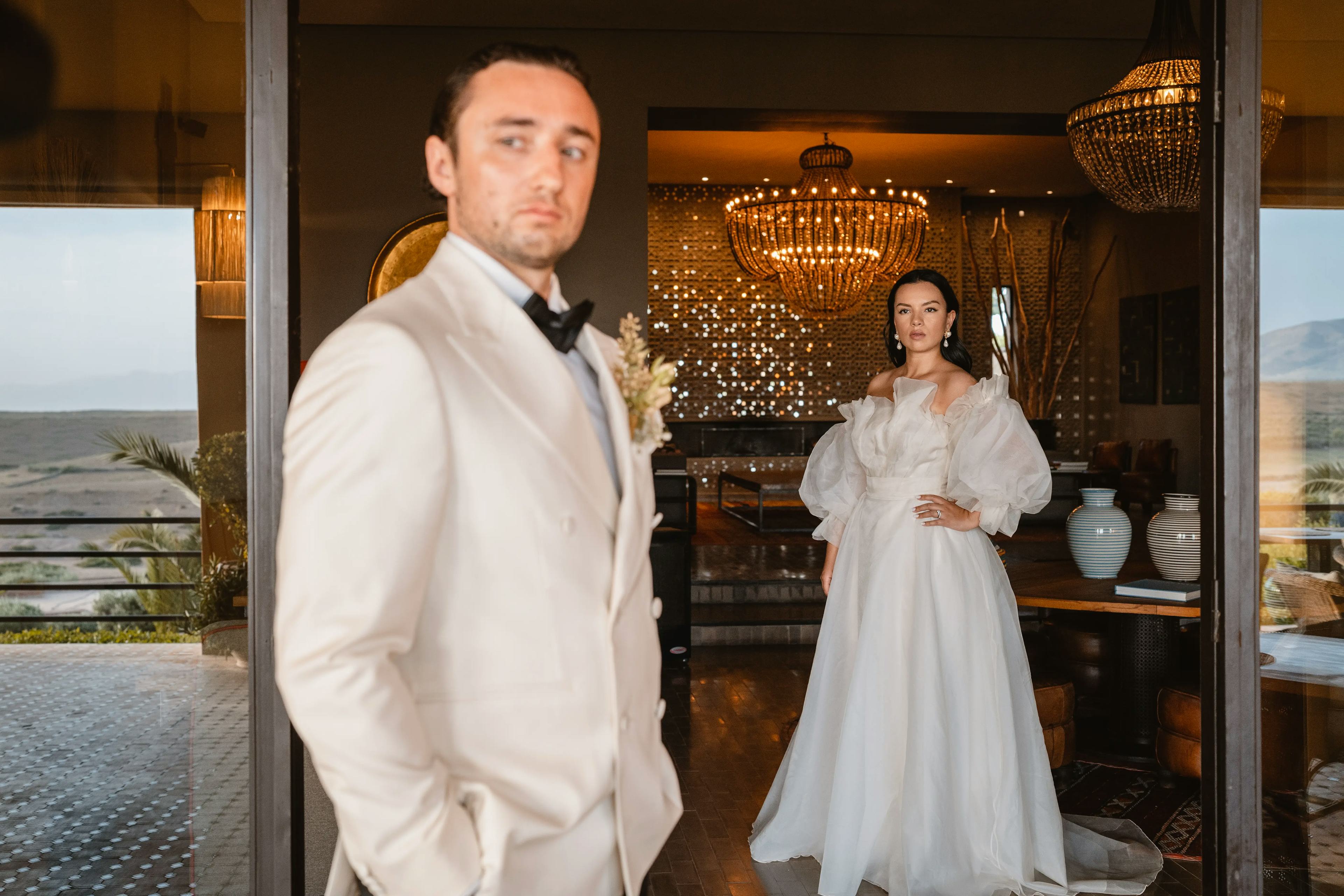 bride and groom  in wedding venue