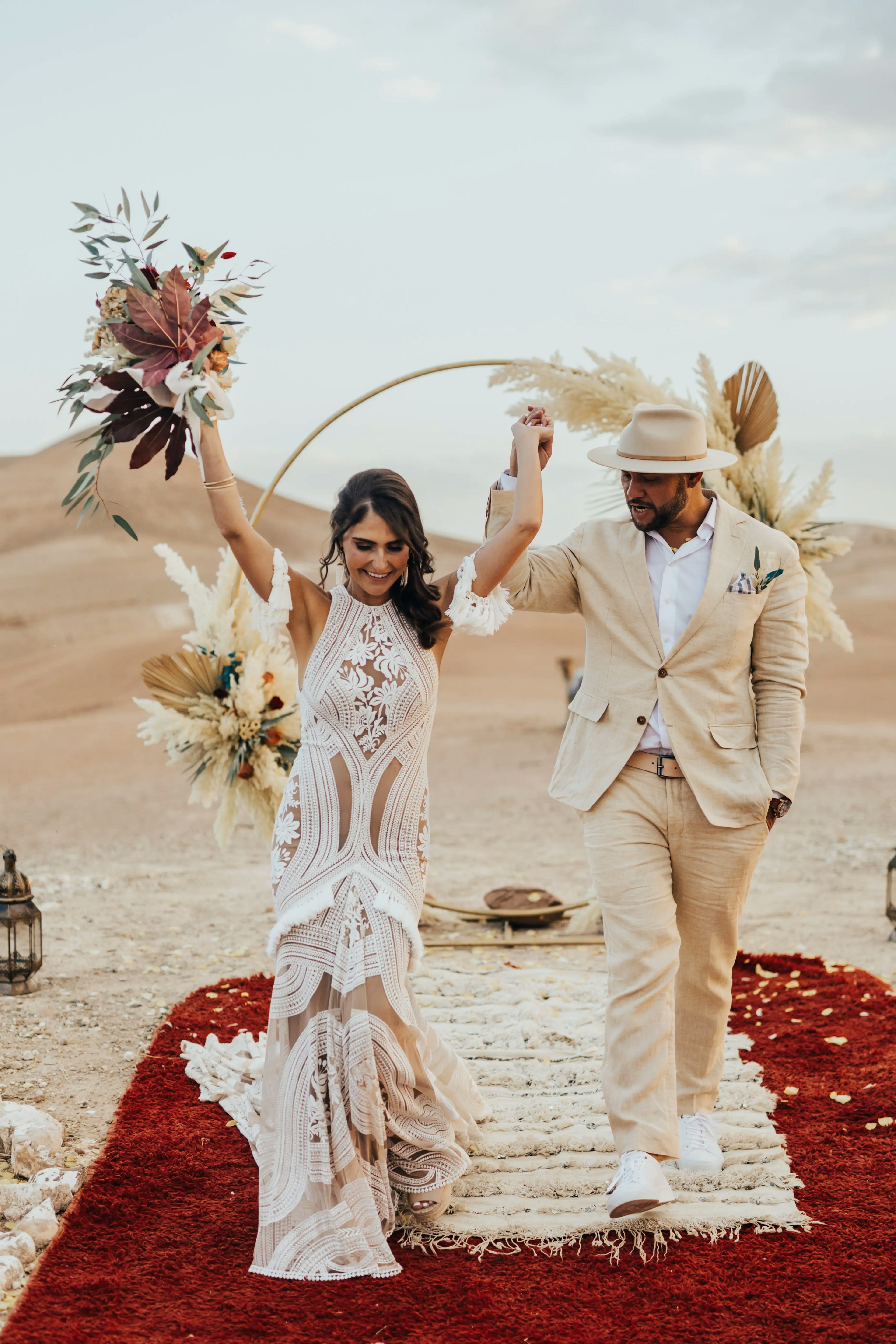 Desert wedding ceremony wedding arch design 