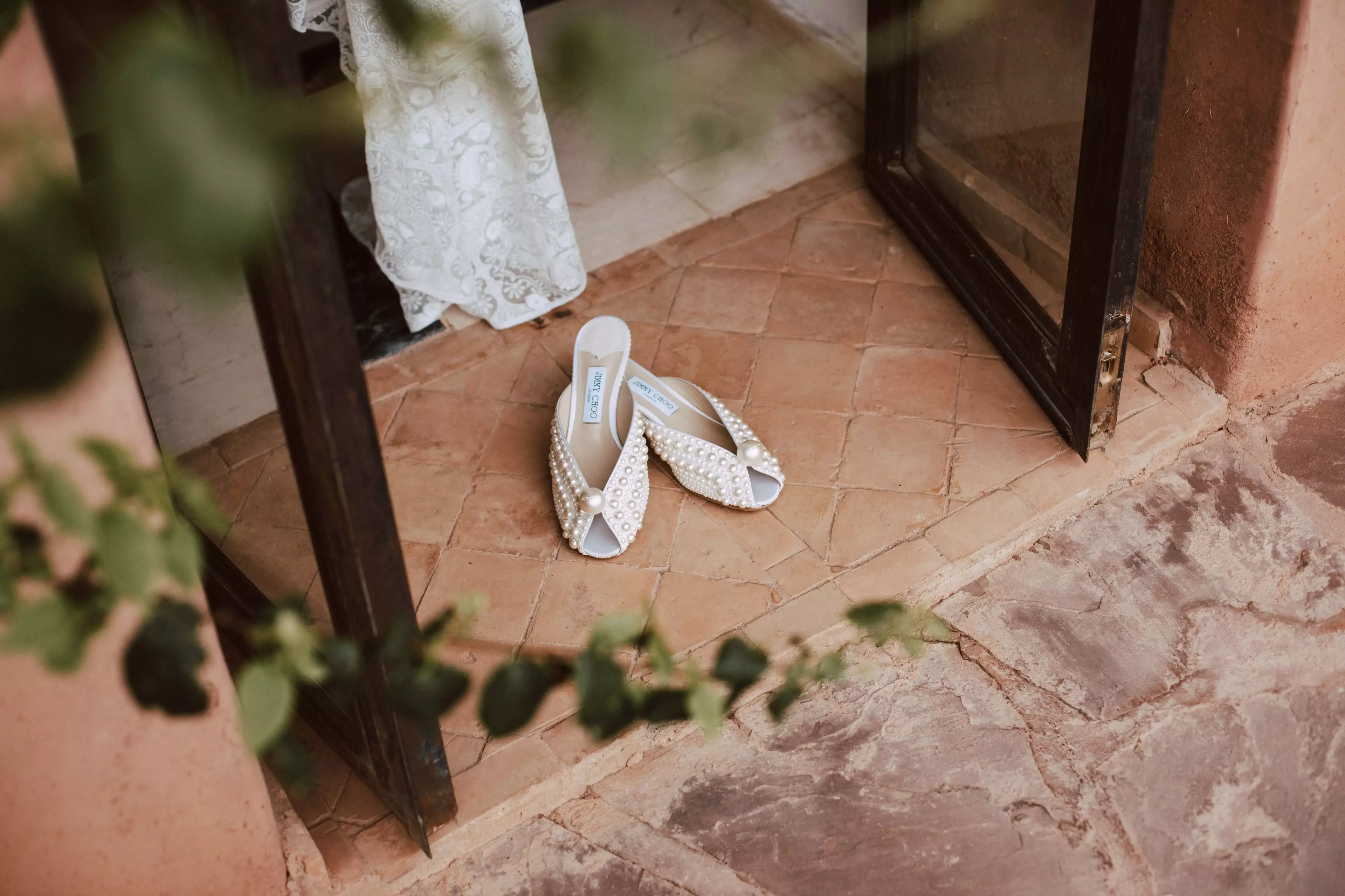 Bride shoes and dress in Marrakech wedding venue