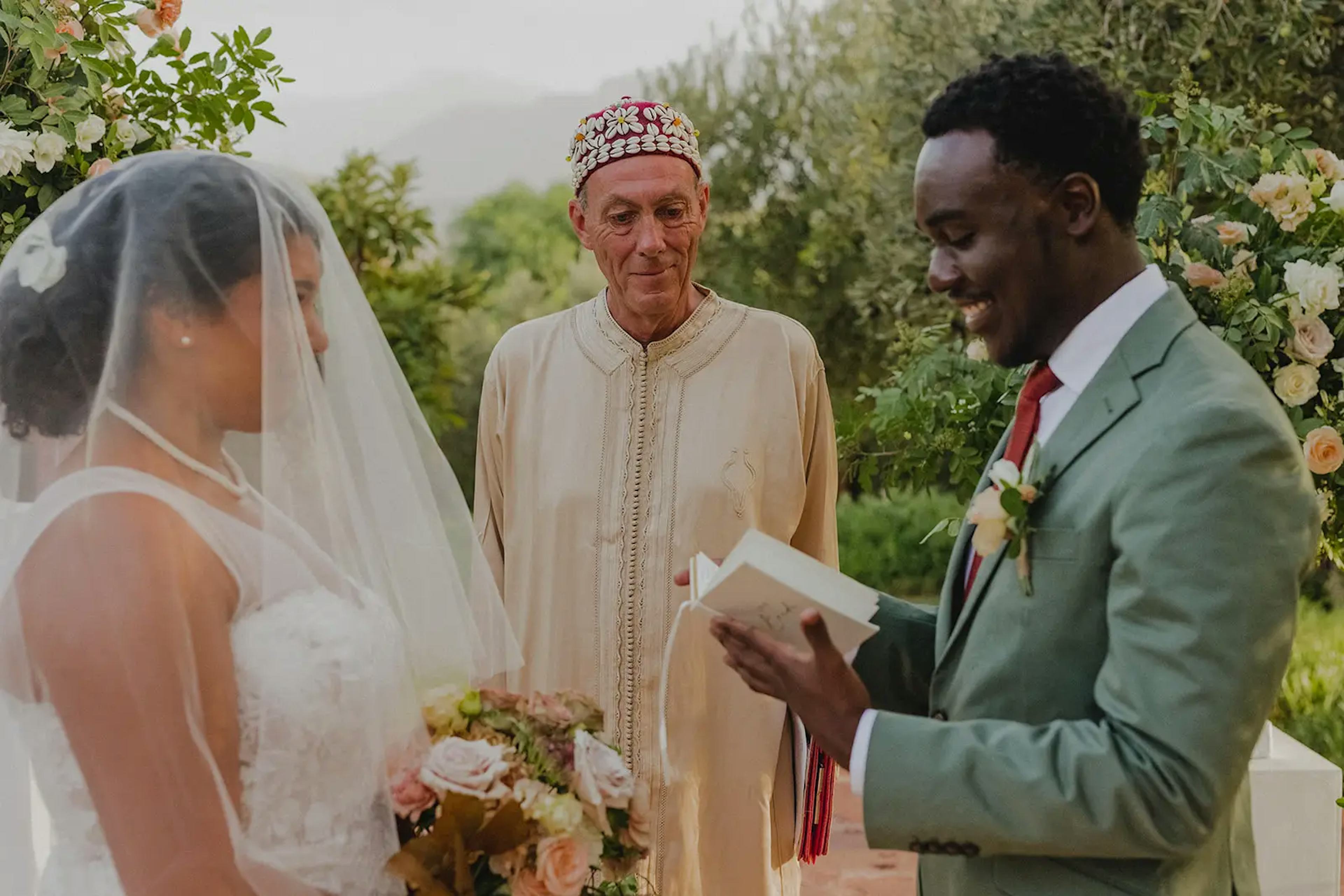 Reading vows at wedding ceremony in Marrakech