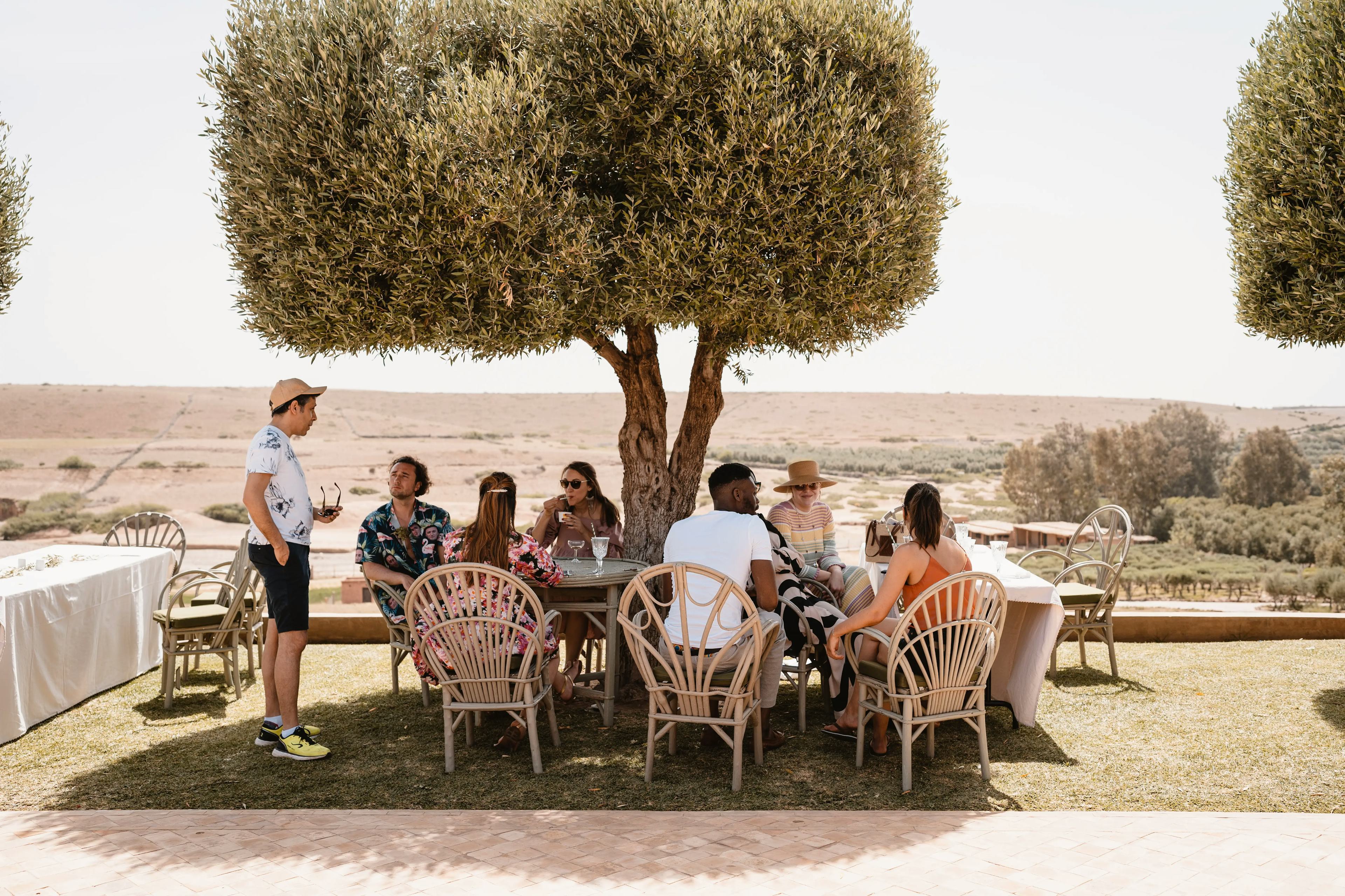 Wedding guests at wedding brunch at Le Palais Paysan