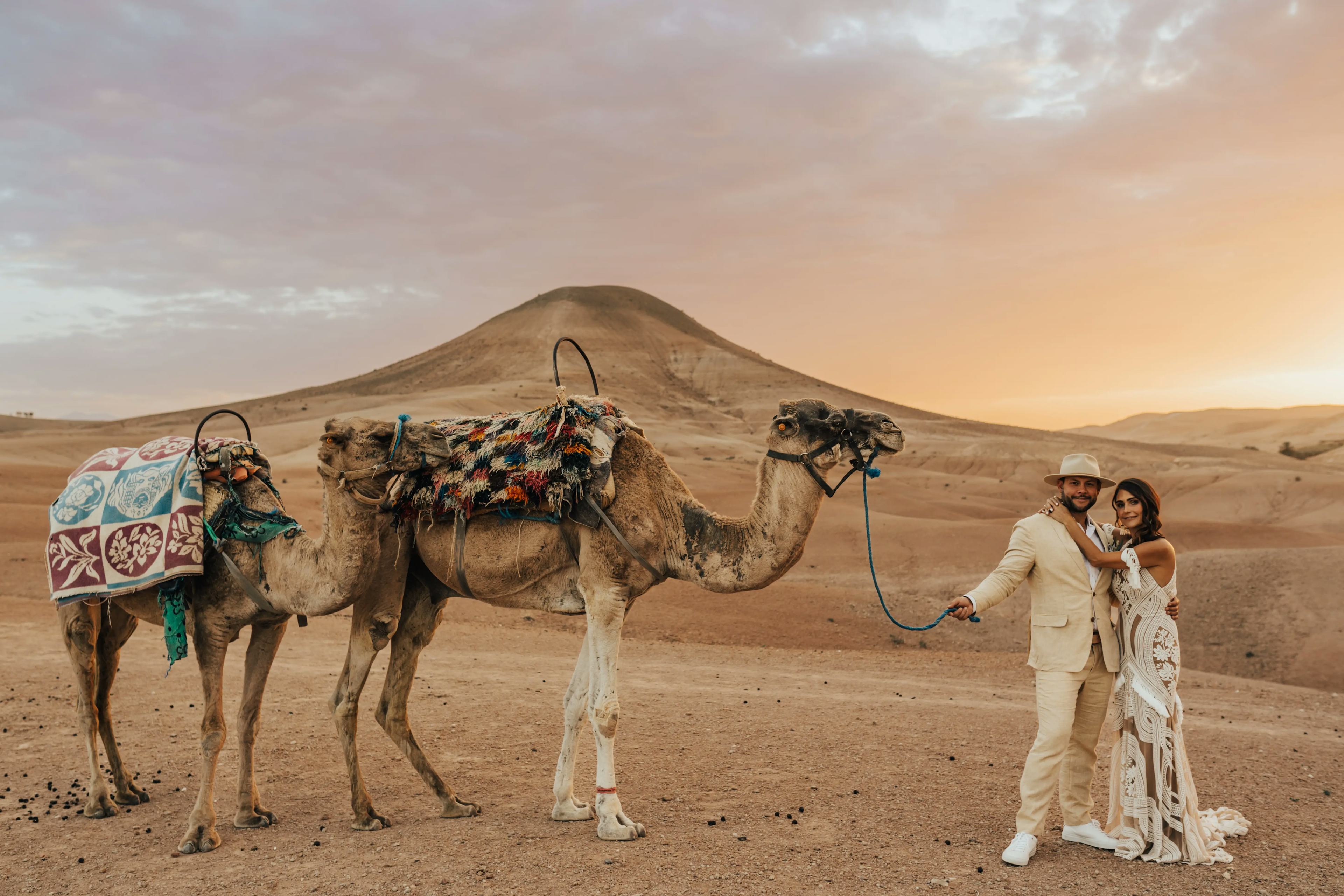 Couple with camel in Agafay desert