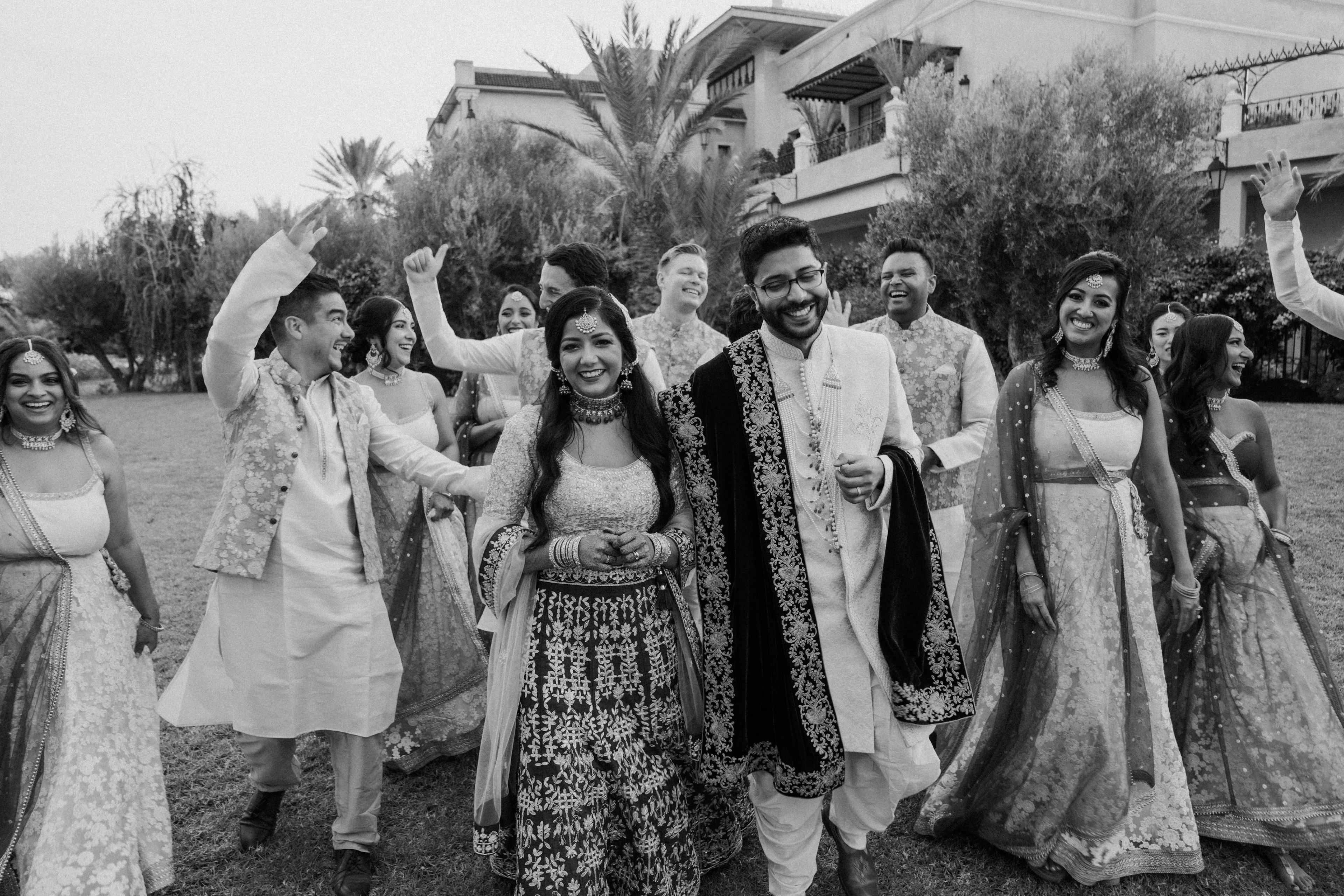 couple with friends in Marrakech wedding