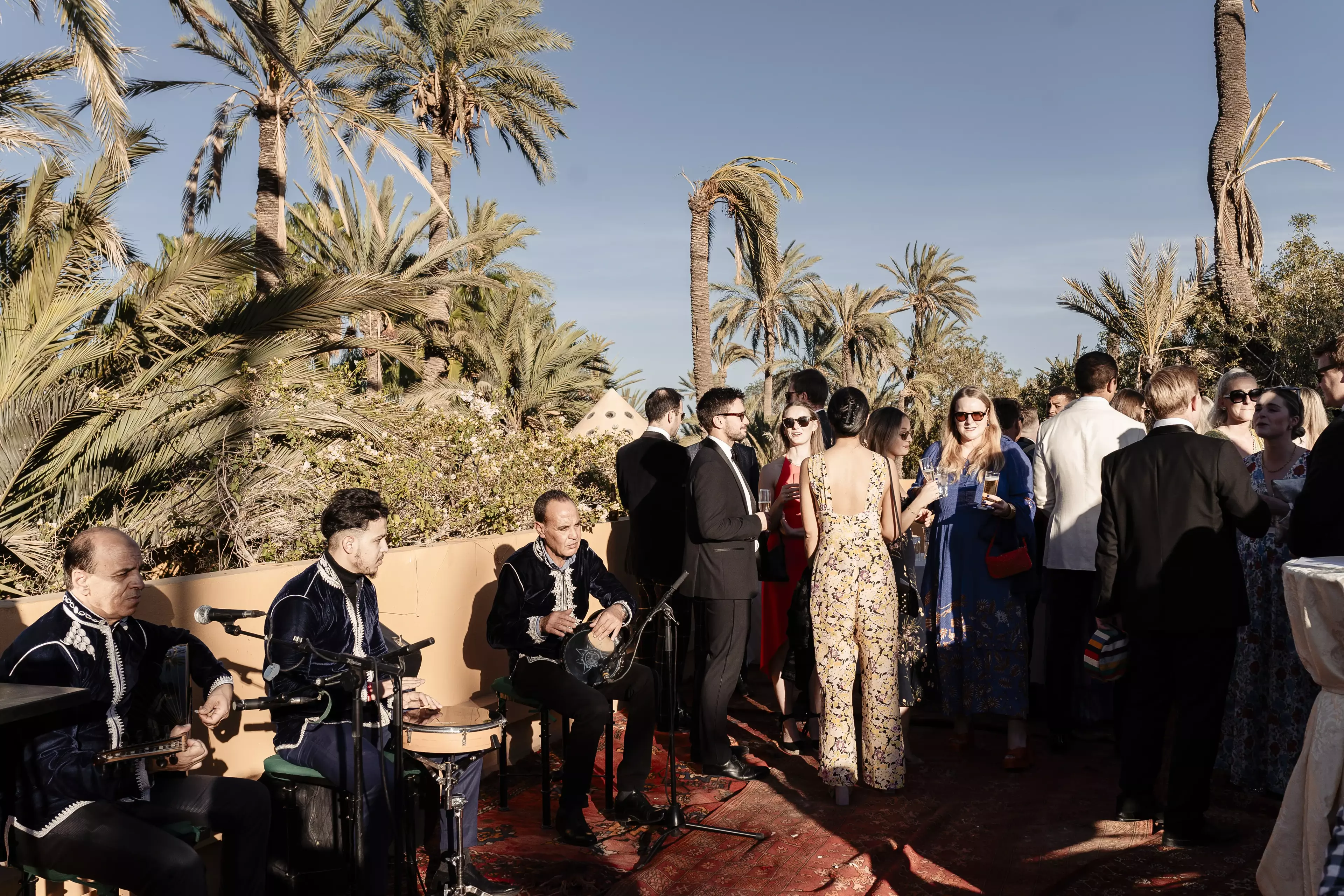 Faye Peters Wedding Day - Jnane Tamsna Marrakech- Cocktail hour and band of musicians