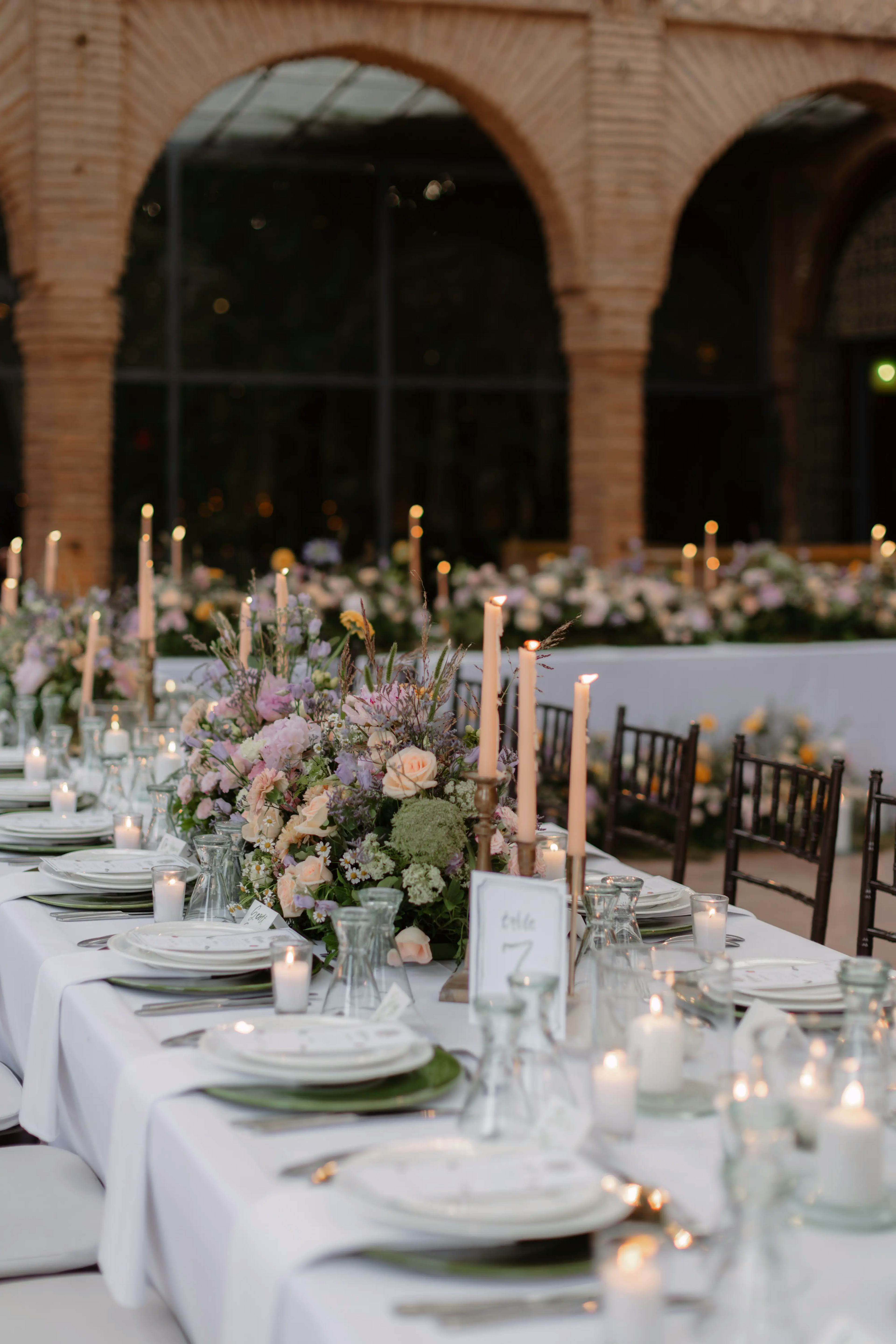 Wedding reception floral tablescape