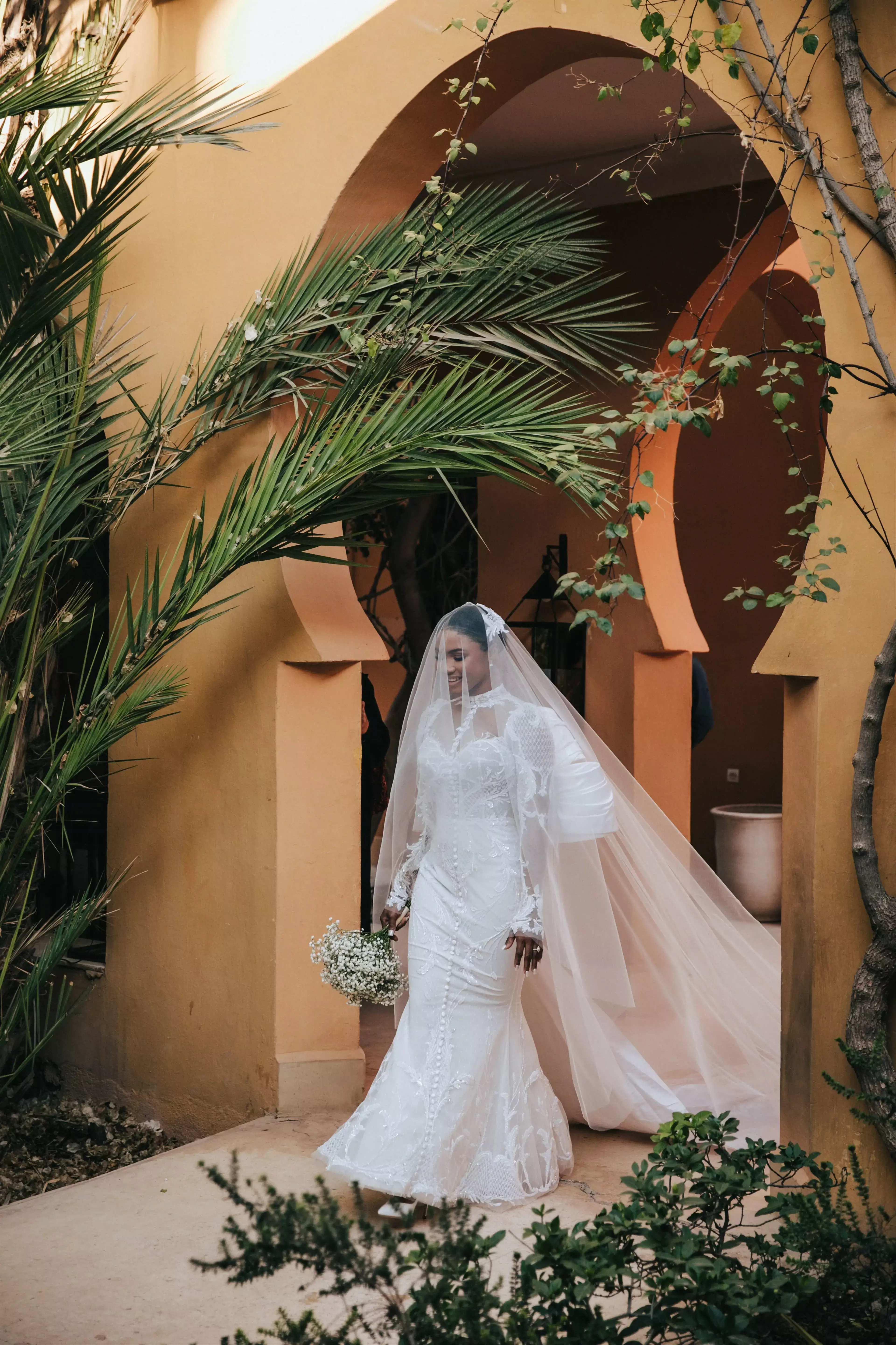 Bride waking to wedding ceremony