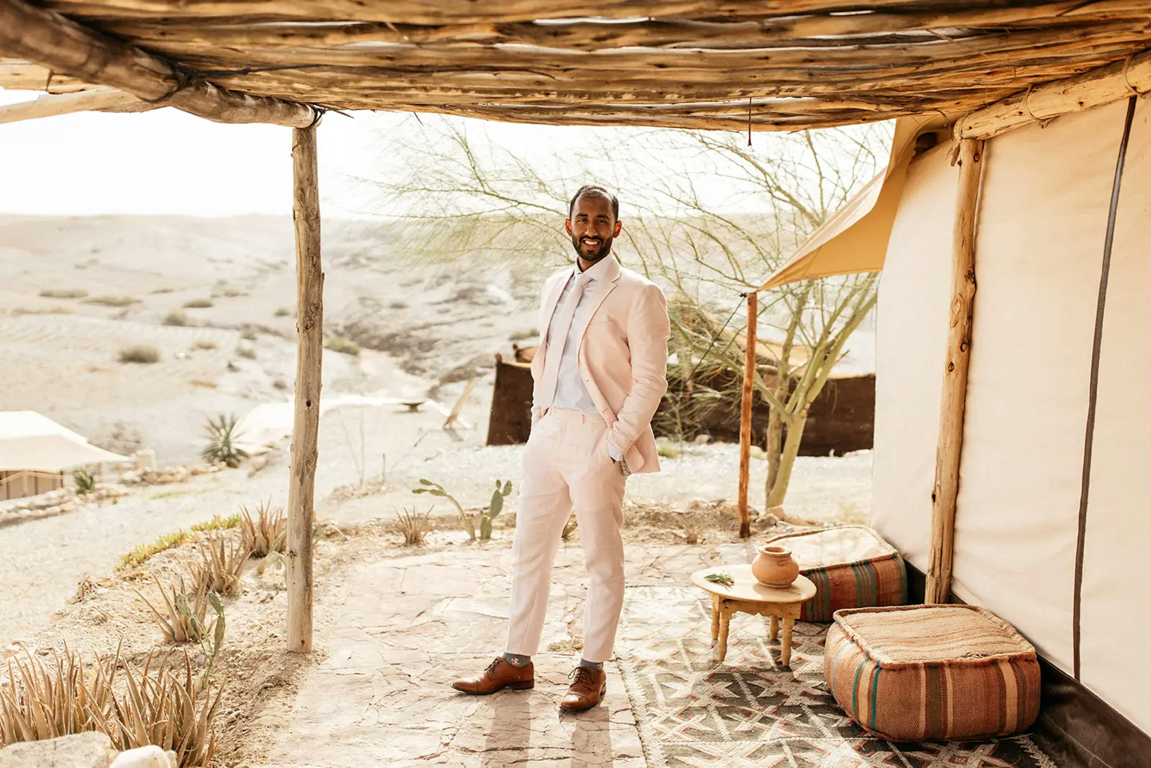 Groom in suit for moroccan wedding