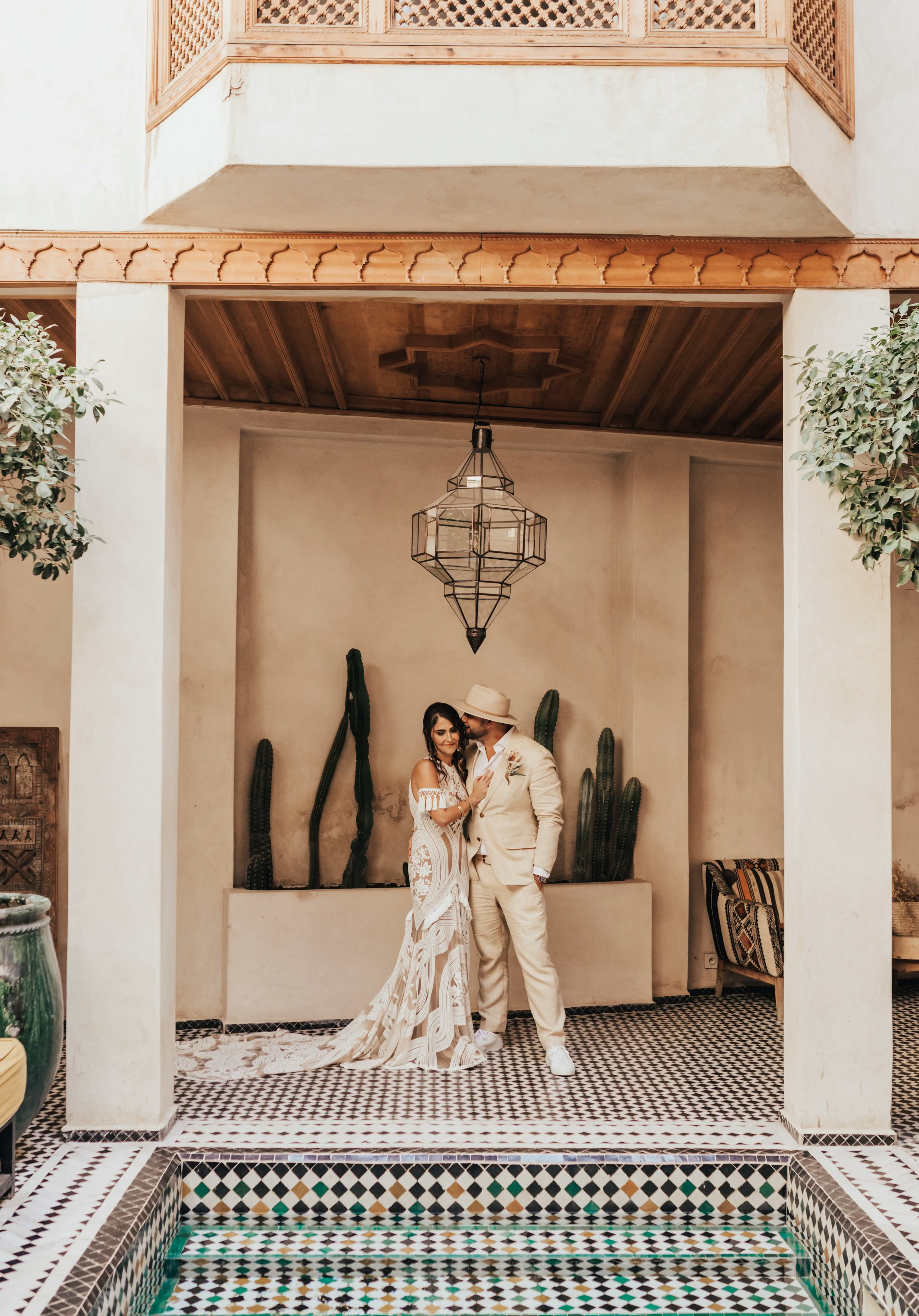 Couple first look at Marrakech wedding venue