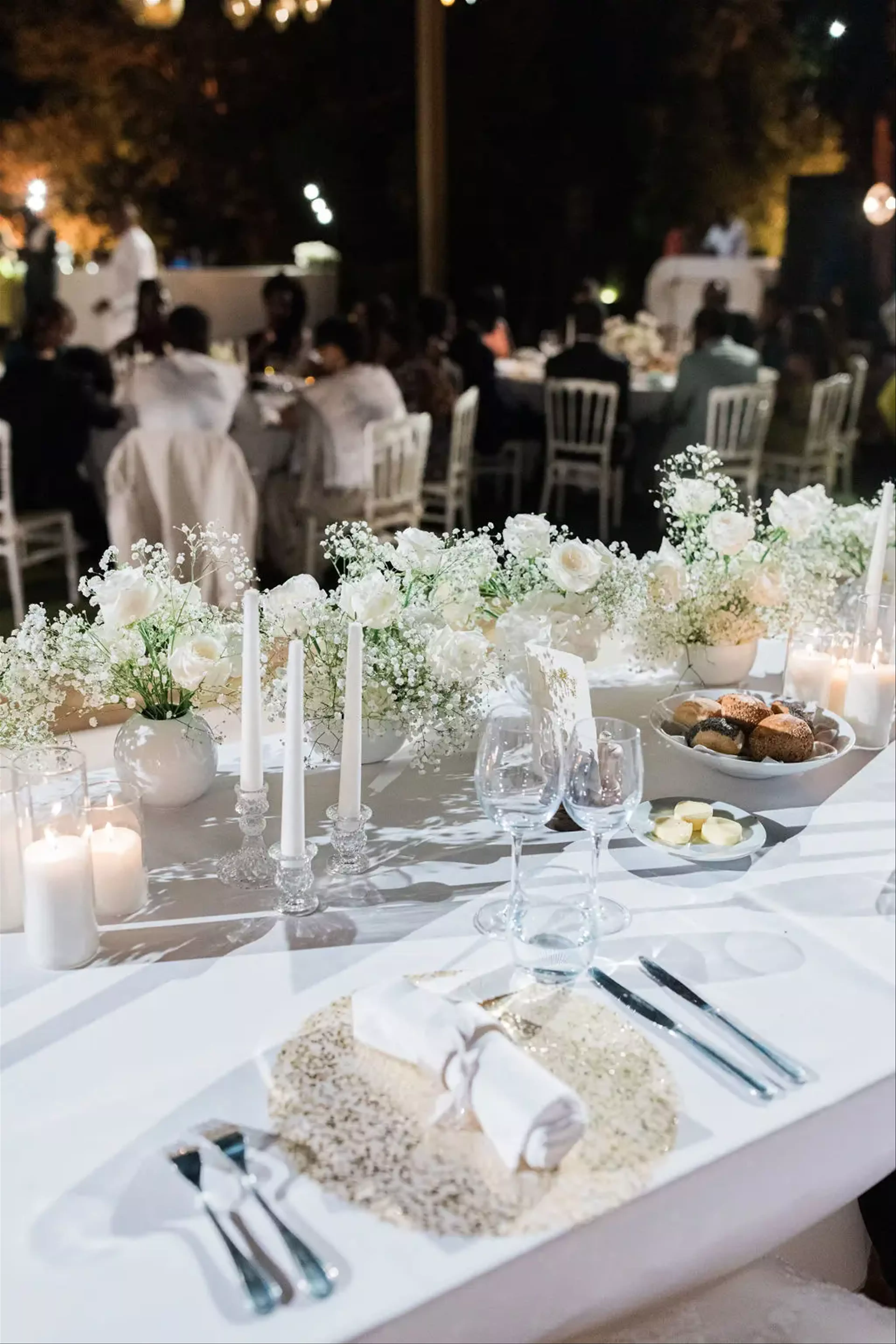 White wedding flower decor