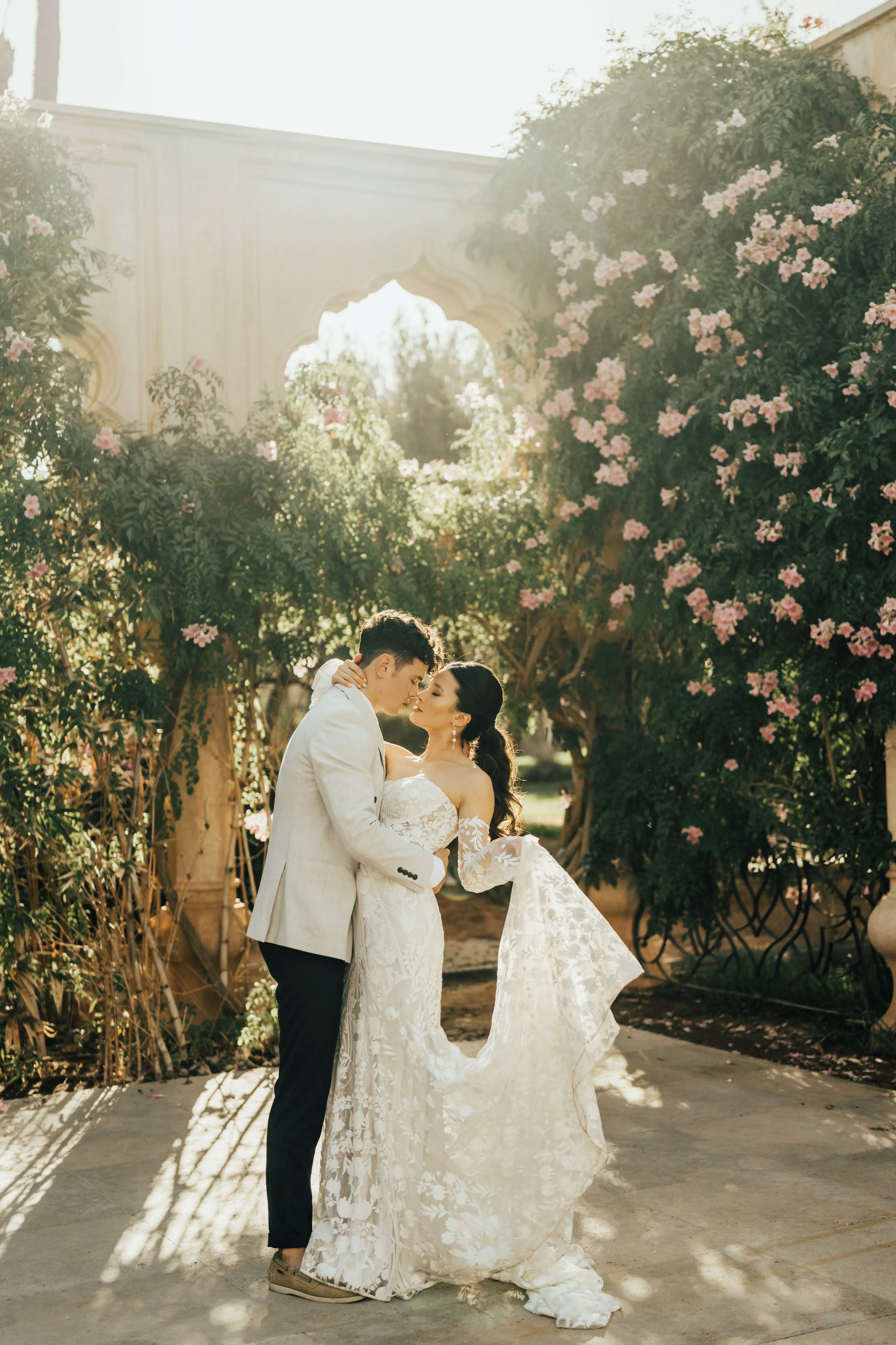 Romantic wedding ceremony floral arch